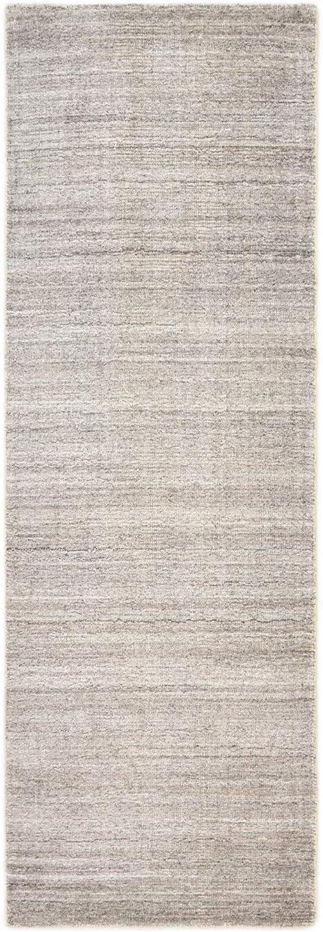 Halsey Hand-Knotted Silver Linen and Wool 2'6" x 8' Runner Rug