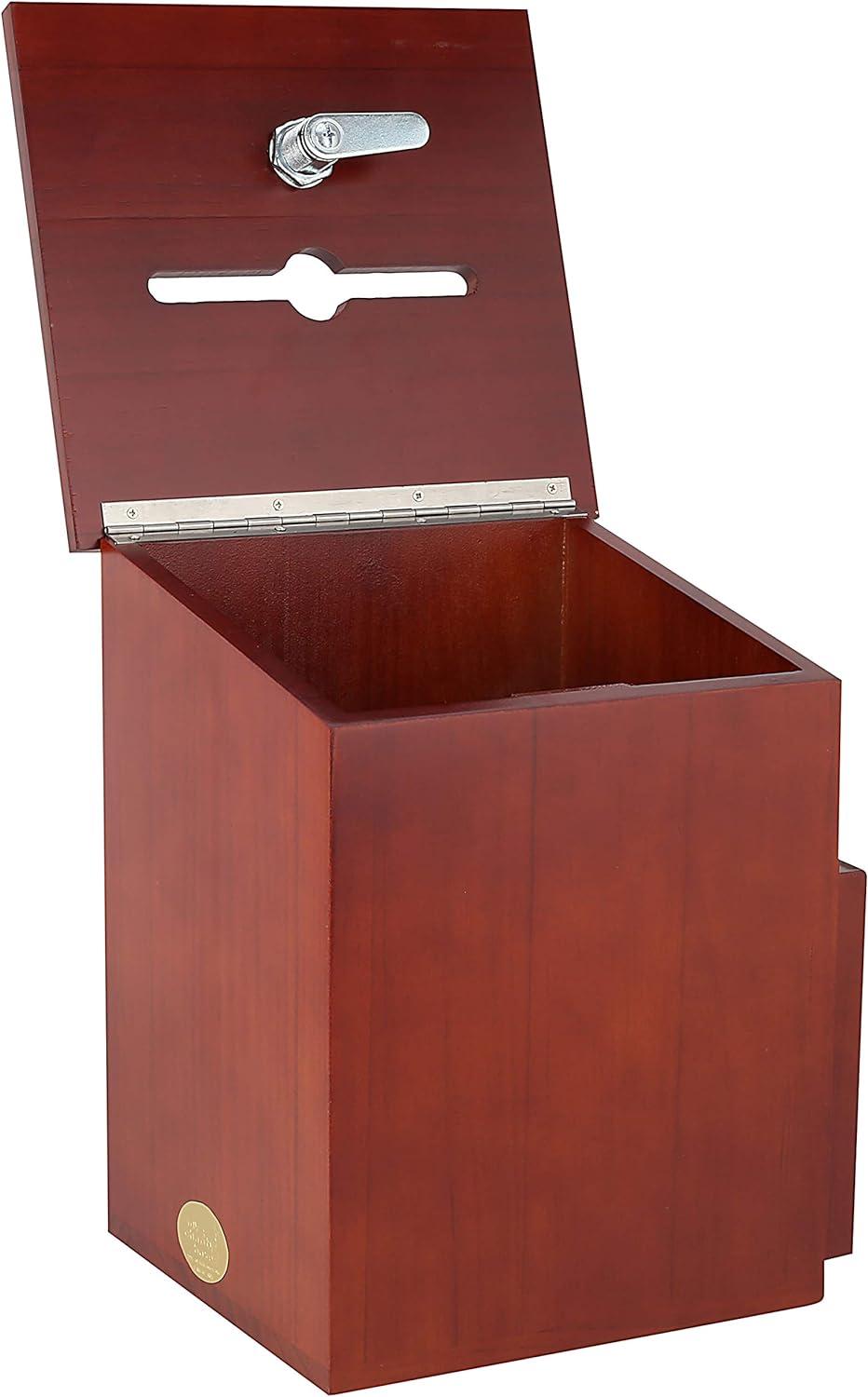 Mahogany Lockable Wood Suggestion Box with Side Pocket