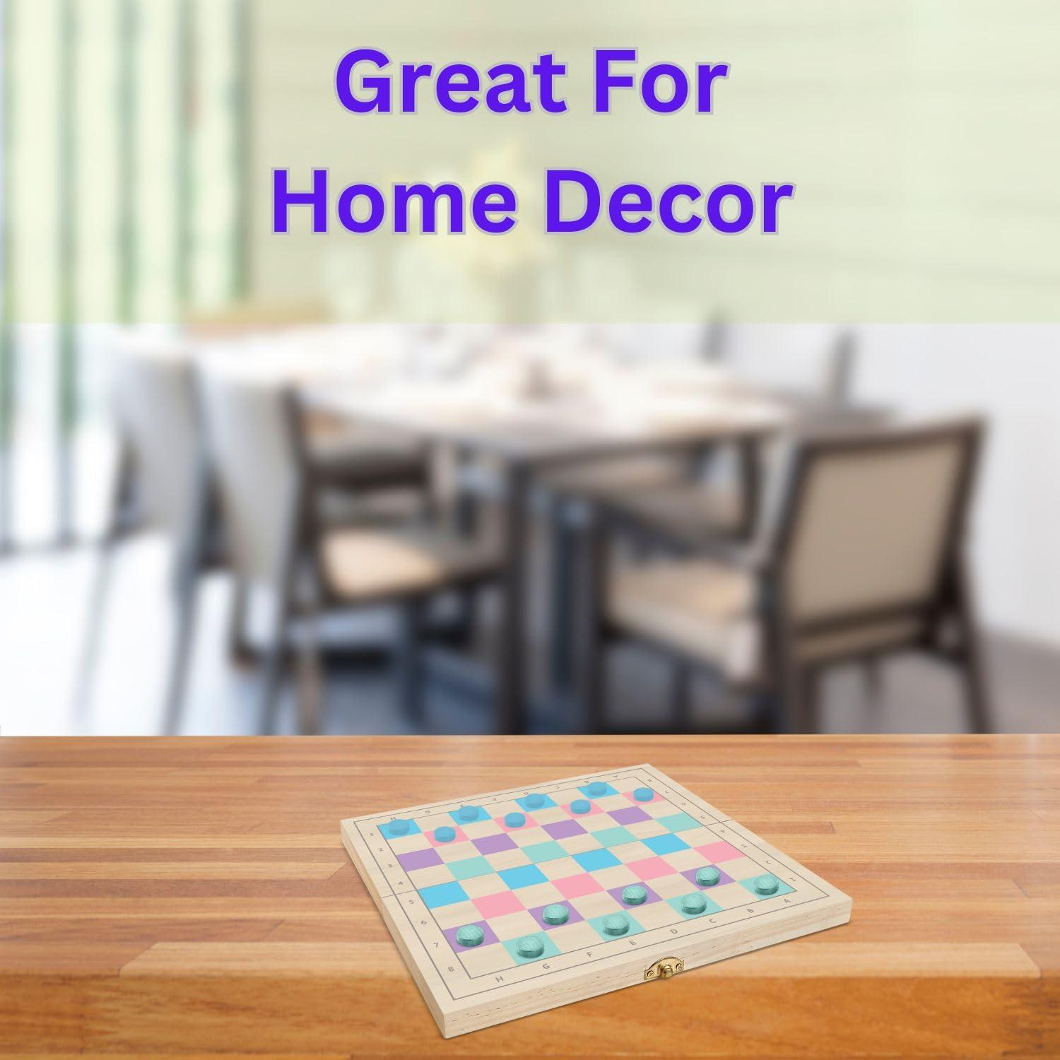 2 in 1 Wooden Chess and Checkers Set - Chess Set for Kids – Portable 11” x 11” Game Board Folds As Storage Case - Chess Checker Set - Childrens Chess Sets for Beginners - Chess Board for Kids