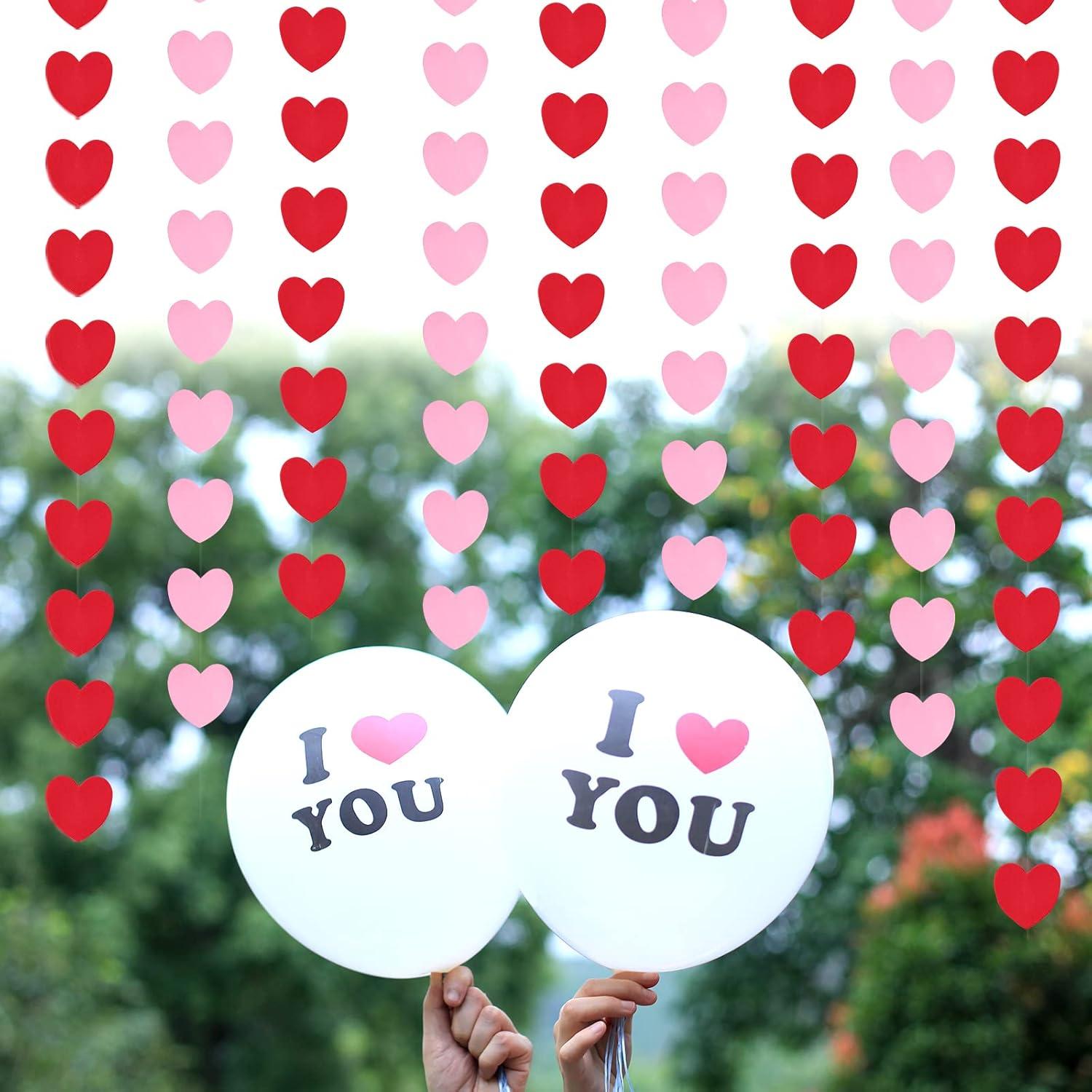 216pcs Valentine Heart Garland Red Pink Heart Hanging Banner Decoration Valentine's Day Love Heart Hanging String Garland for Valentines Wedding Engagement Birthday