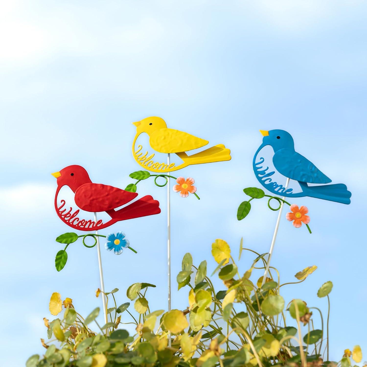 Glitzhome Set of 3 Metal Decorative Gnome Garden Stakes/Hanging Wall Decor Yard Art 36" Patio Backyard Ornaments
