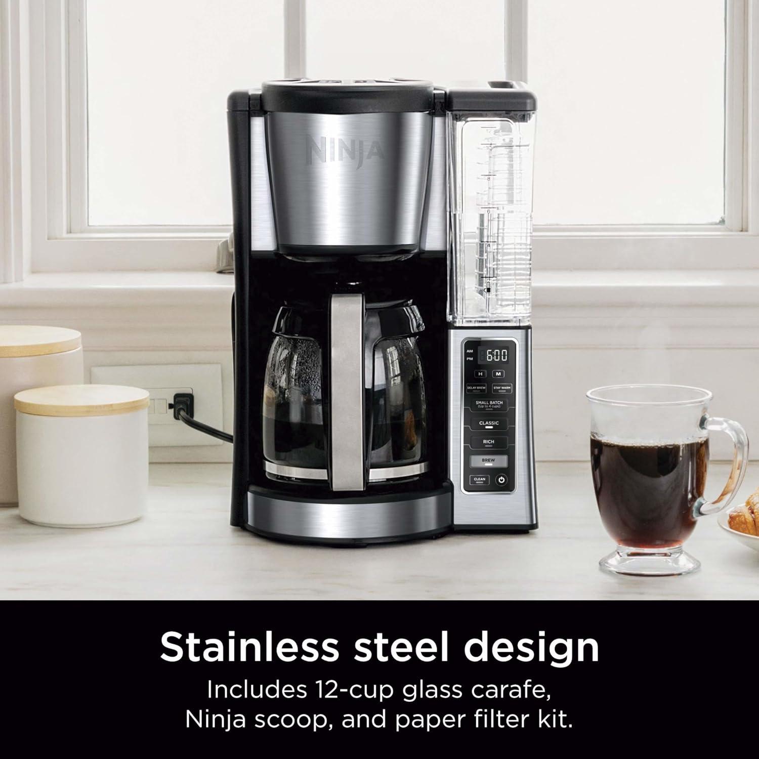 Ninja 12-Cup Programmable Coffee Maker with Classic and Rich Brews, 60 oz. Water Reservoir, and Thermal Flavor Extraction (CE201), Black/Stainless Steel