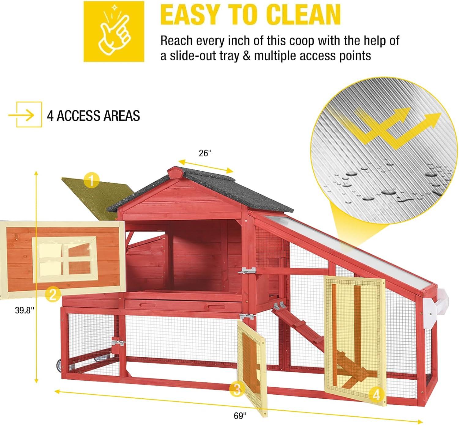 Aivituvin-AIR23-R Wooden Chicken Coop Red 67.3"(L)x26"(W)x39.4"(H)