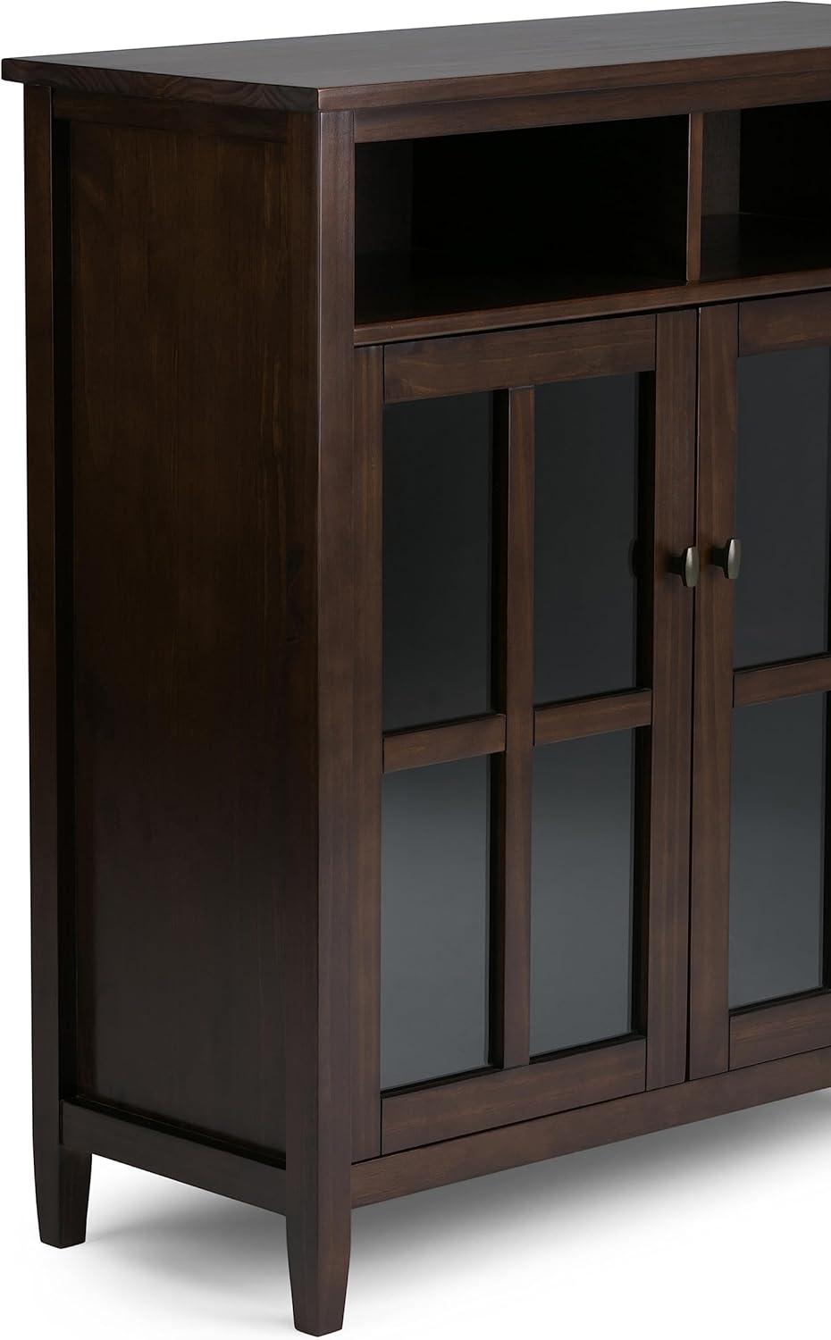 Rustic Tobacco Brown Hardwood Floor-Standing Cupboard with Tempered Glass