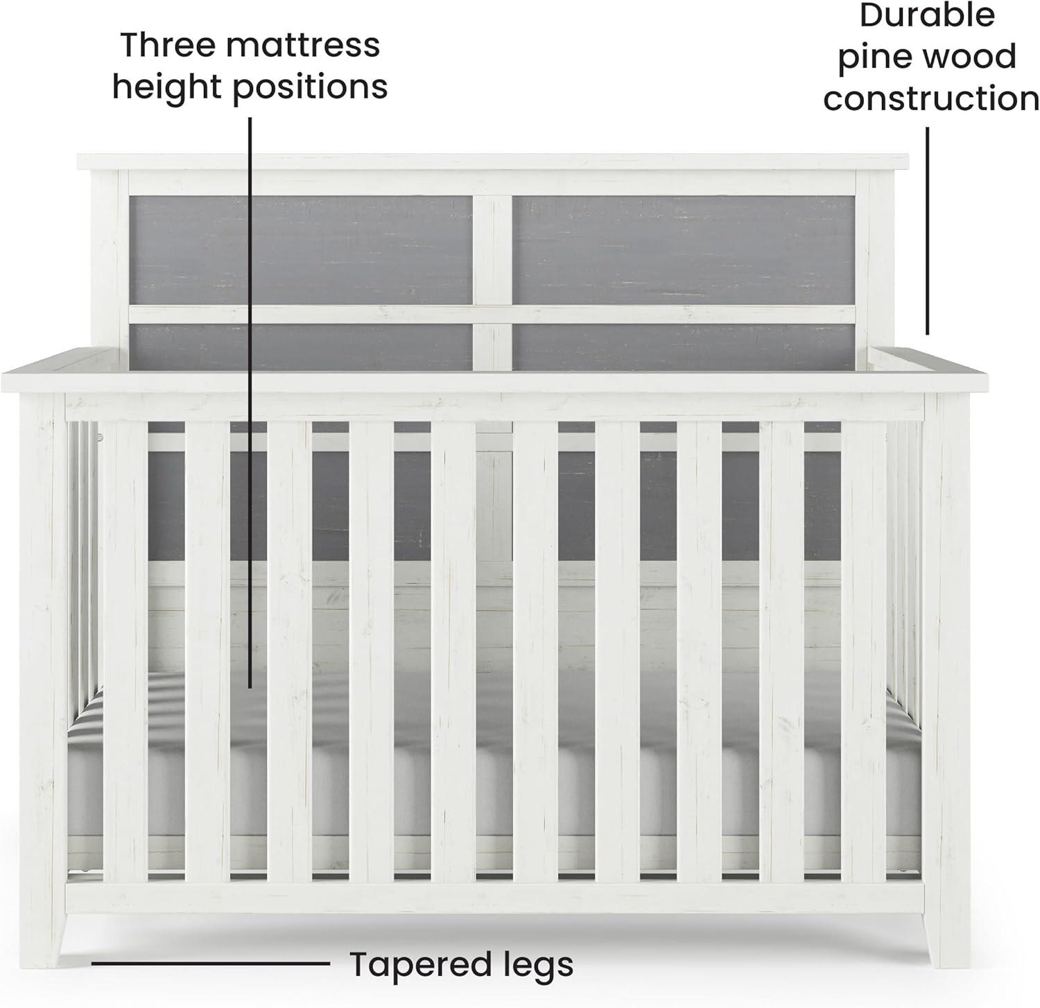 White and Gray Pine Coastal Nursery Crib and Dresser Set