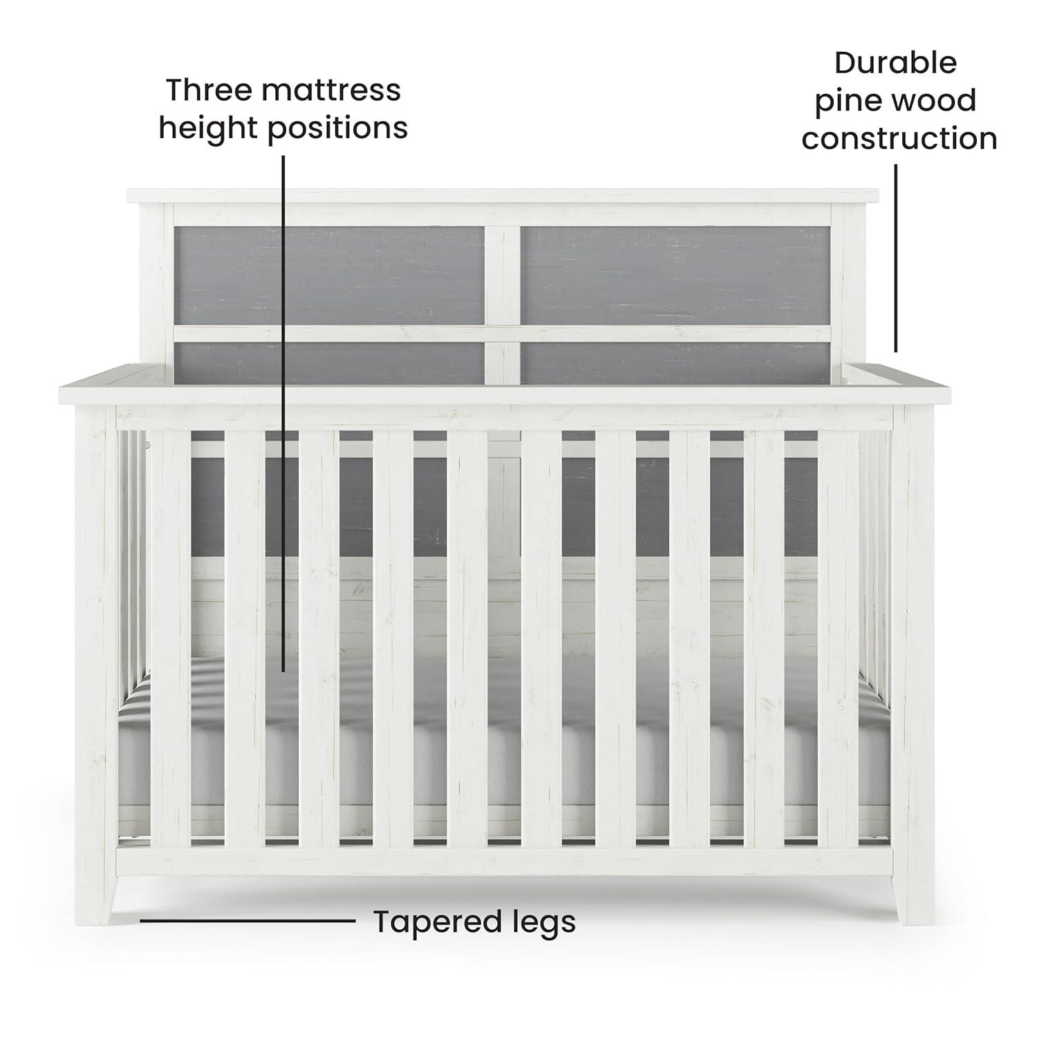 Child Craft Ocean Grove Crib and Dresser Nursery Set, 2-Piece, Includes 4-in-1 Convertible Crib and 6-Drawer Dresser, Grows with Your Baby (White/Gray)