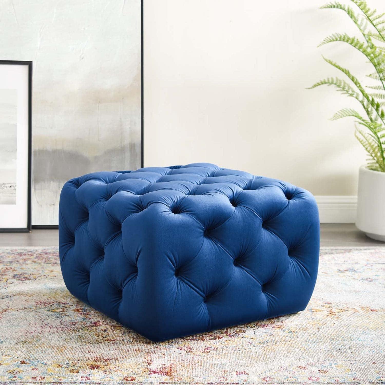 Amour Tufted Button Square Performance Velvet Ottoman - Modway