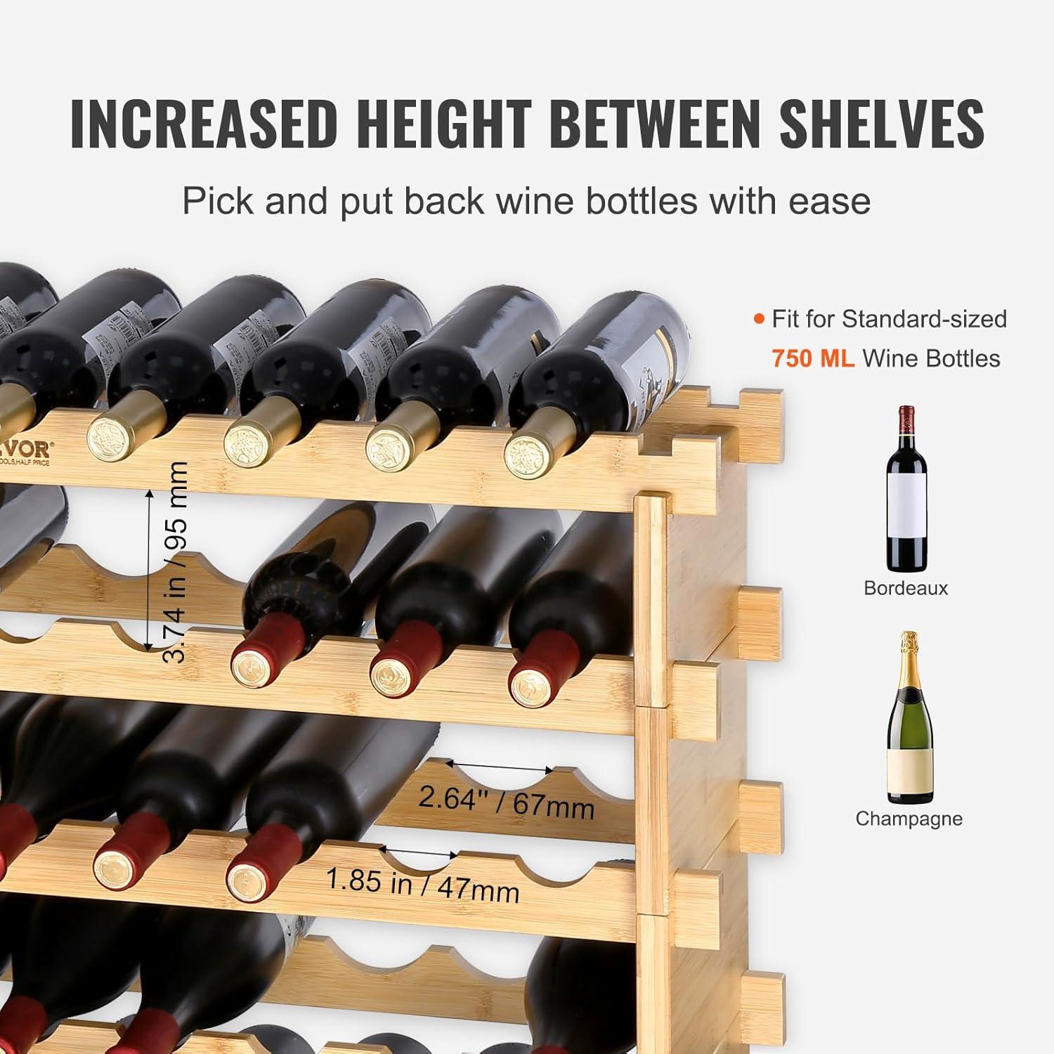 Natural Bamboo 72-Bottle Stackable Modular Wine Rack