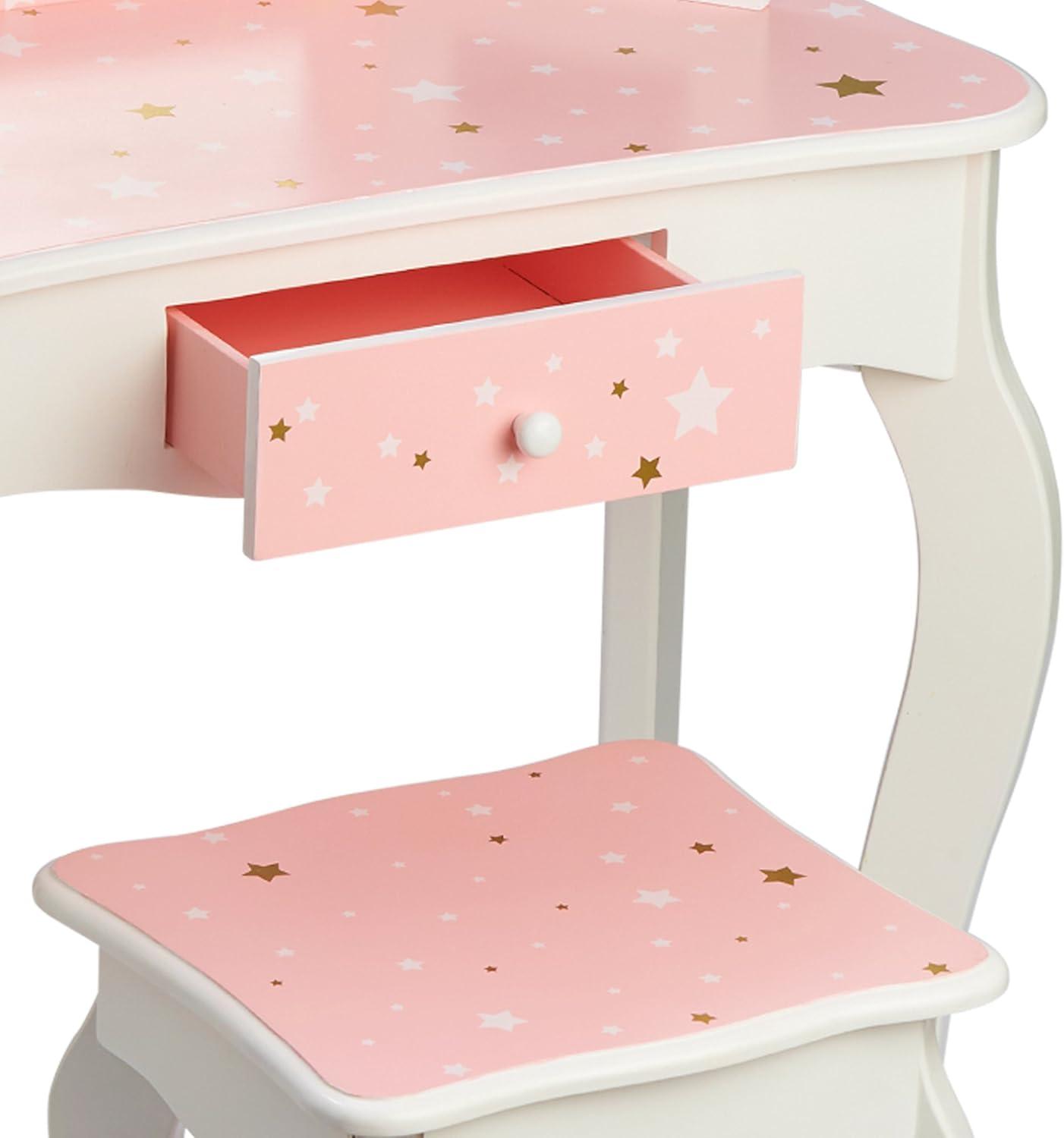 Teamson Kids Gisele 2pc Twinkle Star Prints Wooden Kids' Vanity Set White/Pink/Gold