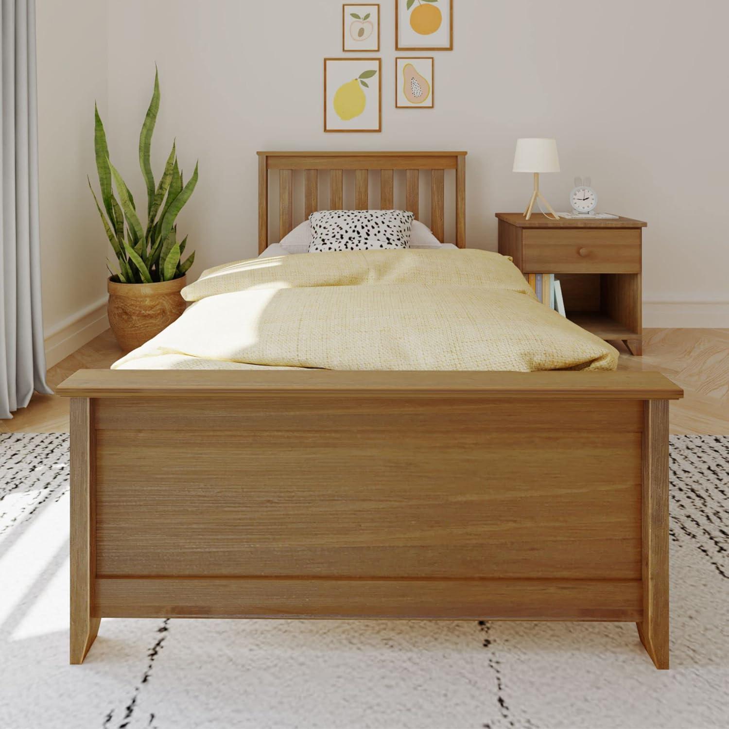 Max & Lily Twin Bed Frame with Headboard, Solid Wood Platform Bed for Kids, Pecan