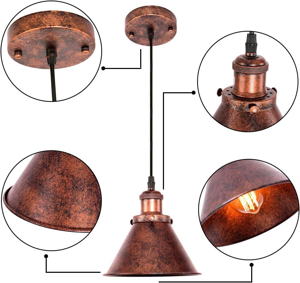 Small Antique Copper Farmhouse Pendant Light with Cone Shade