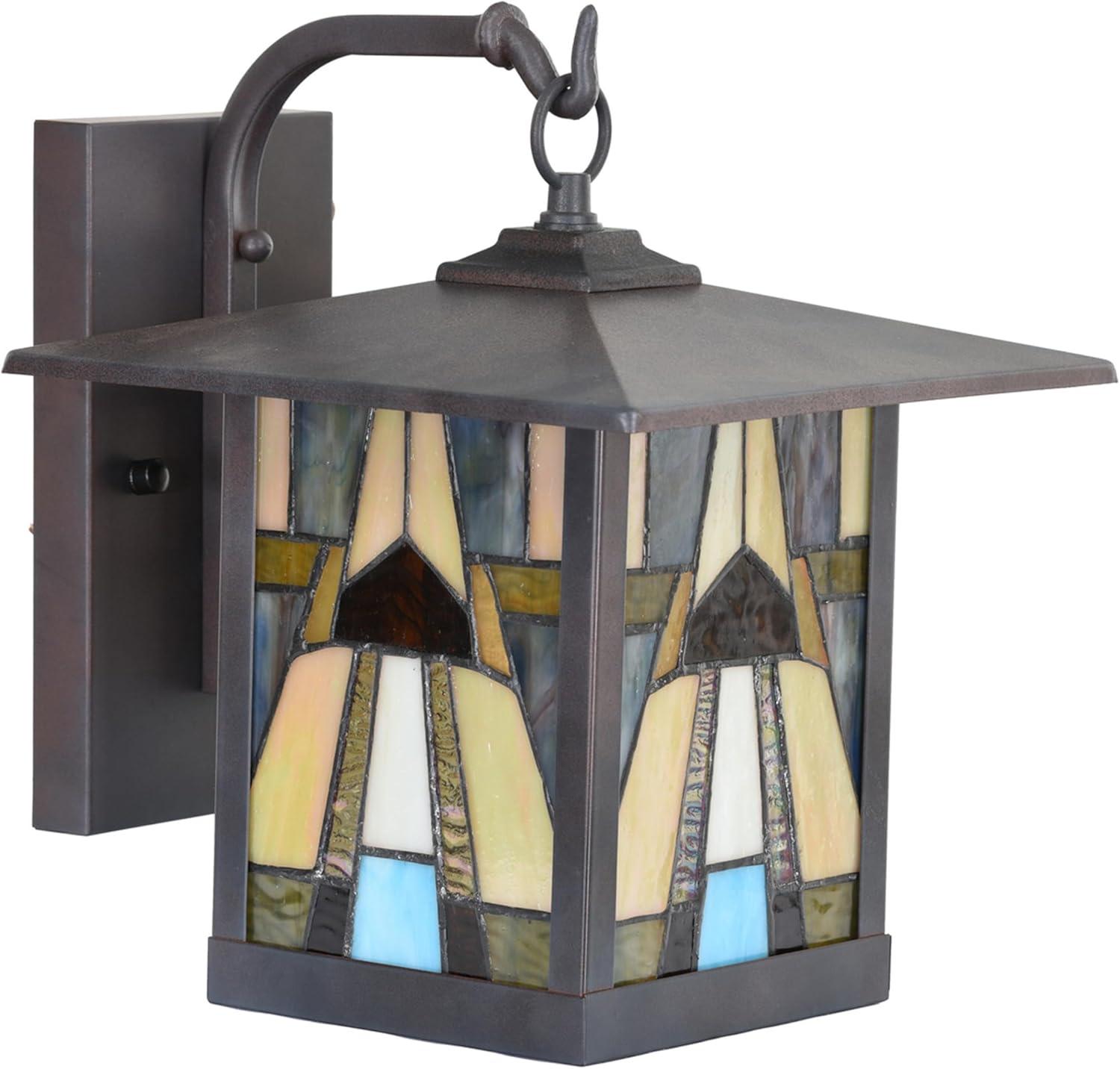 11.75" 1-Light Mona Mission Style Outdoor Wall Lantern Sconce Bronze - River of Goods: Stained Glass, ETL Listed, Weather-Resistant