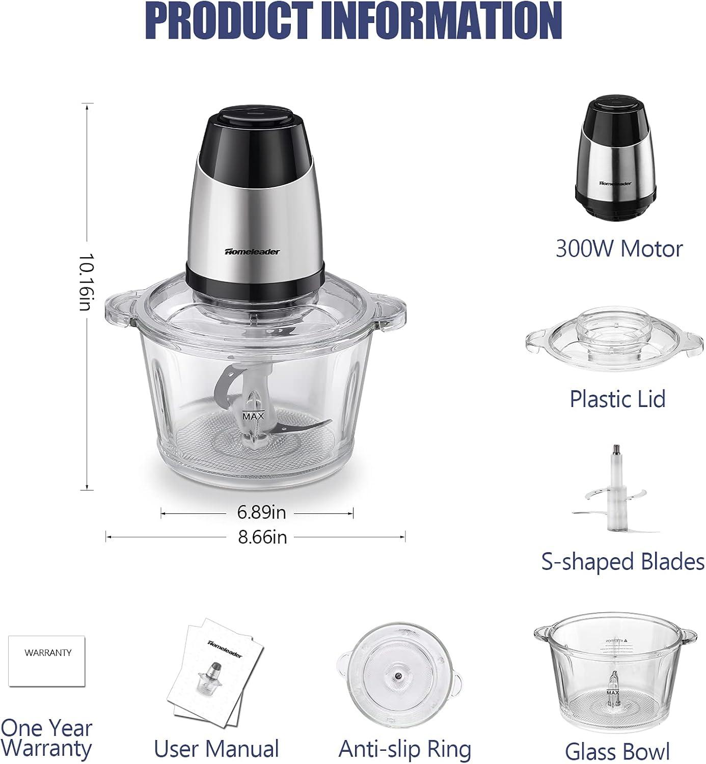 Stainless Steel 2L Glass Bowl Food Processor with Variable Speed