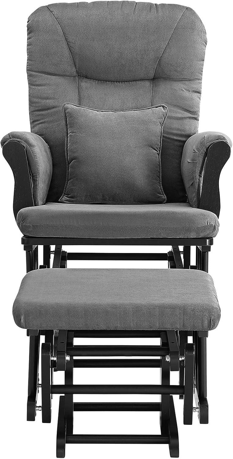 Angel Line Monterey II Glider and Ottoman, Black Finish with Dark Gray Cushions