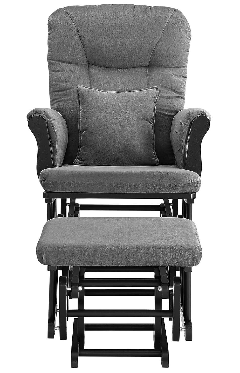 Angel Line Monterey II Glider and Ottoman, Black Finish with Dark Gray Cushions