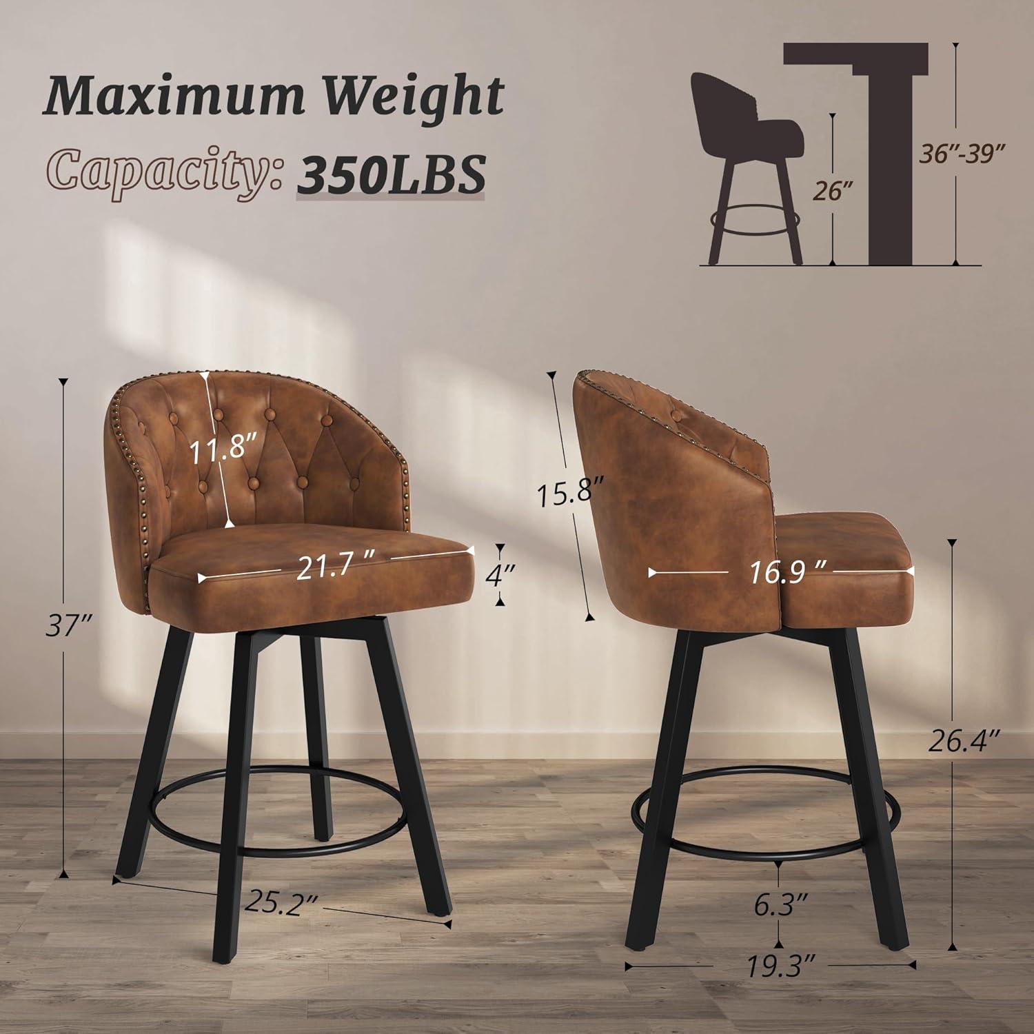 Dycanpo 26" Tall Counter Height Bar Stools Set of 4 with Back Faux Leather for Home Kitchen, Brown