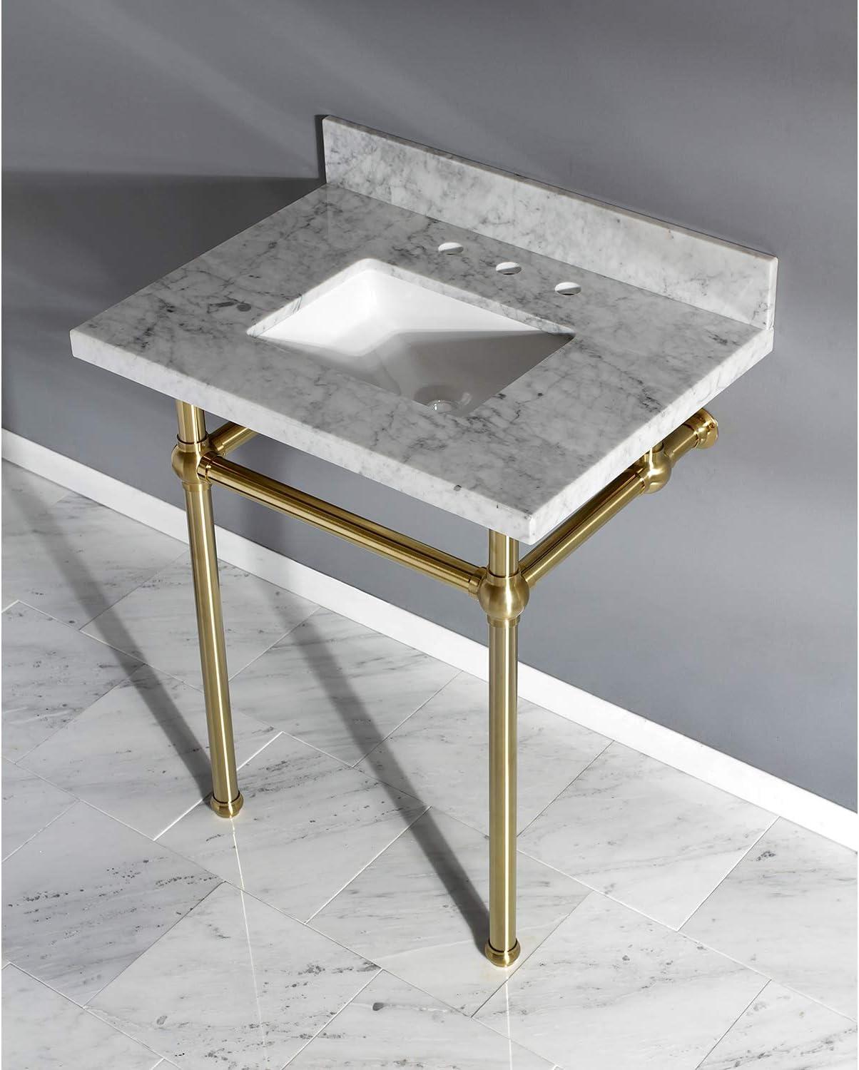 Kingston Brass Templeton 30-Inch Carrara Marble Vanity Top with Brass Legs (8-Inch, 3-Hole)