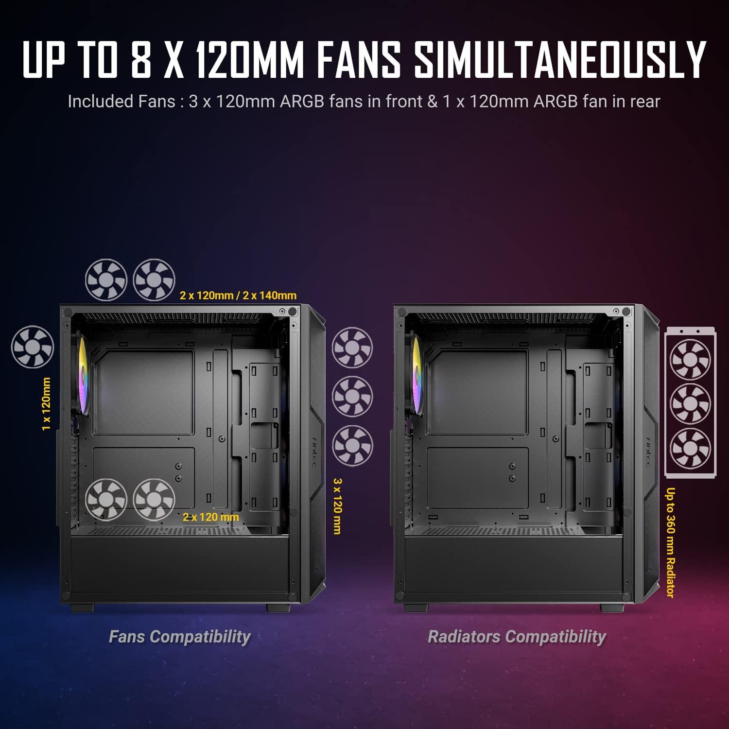 ANTEC AX Series AX61 Elite, High-Airflow Mesh Front Panel, 4 x 120mm ARGB Fans Included, Tempered Glass Side Panels, Up to 8 Fans Simultaneously, 360mm Radiator Support, Mid-Tower ATX Gaming Case