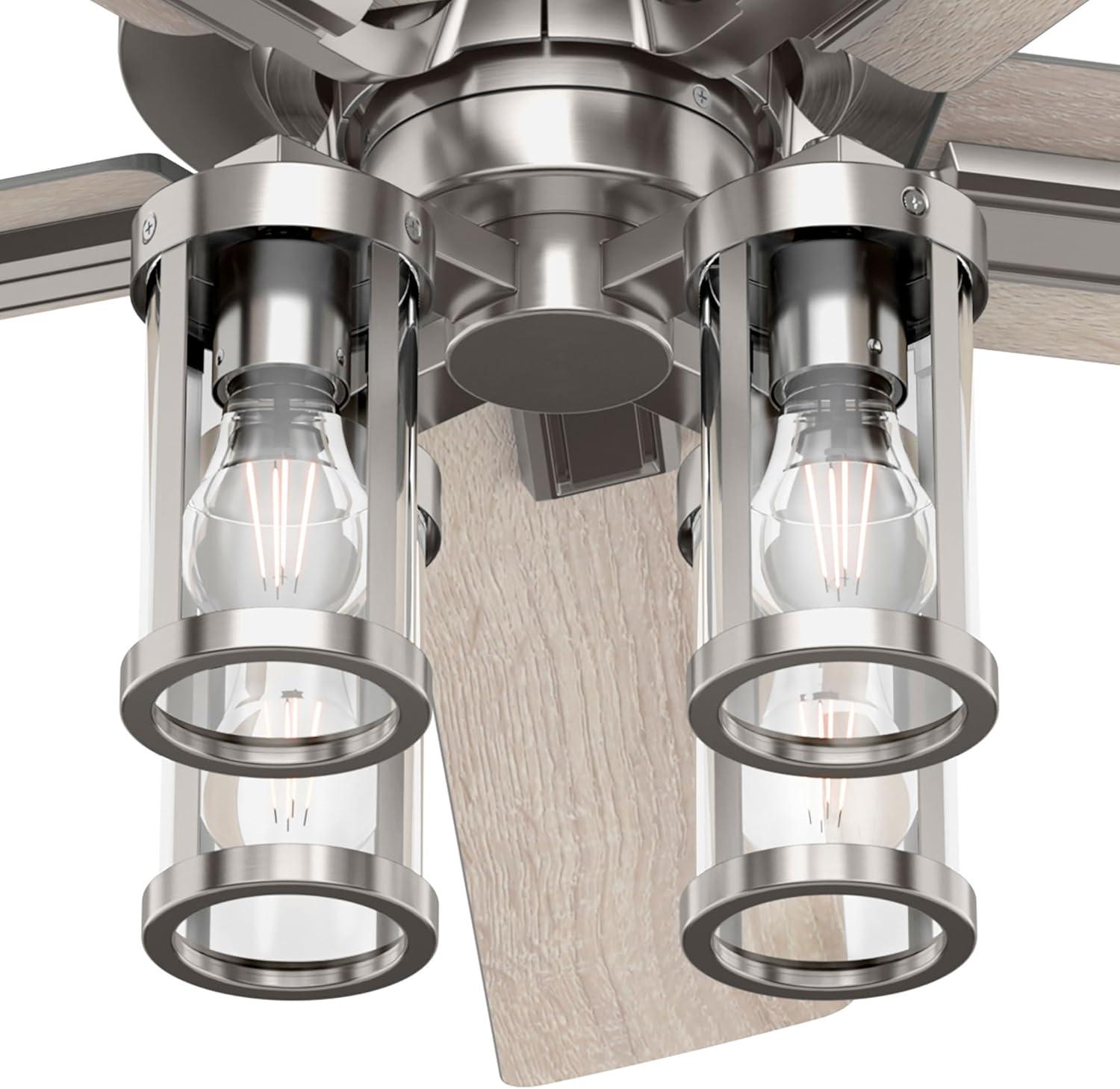 Hunter - Astwood II  Indoor Ceiling Fan With Light, Remote, 52-inch, Brushed Nickel, Casual-style, 4-speed WhisperWind Motor, 52993, for living rooms, bedrooms, home offices, kitchens