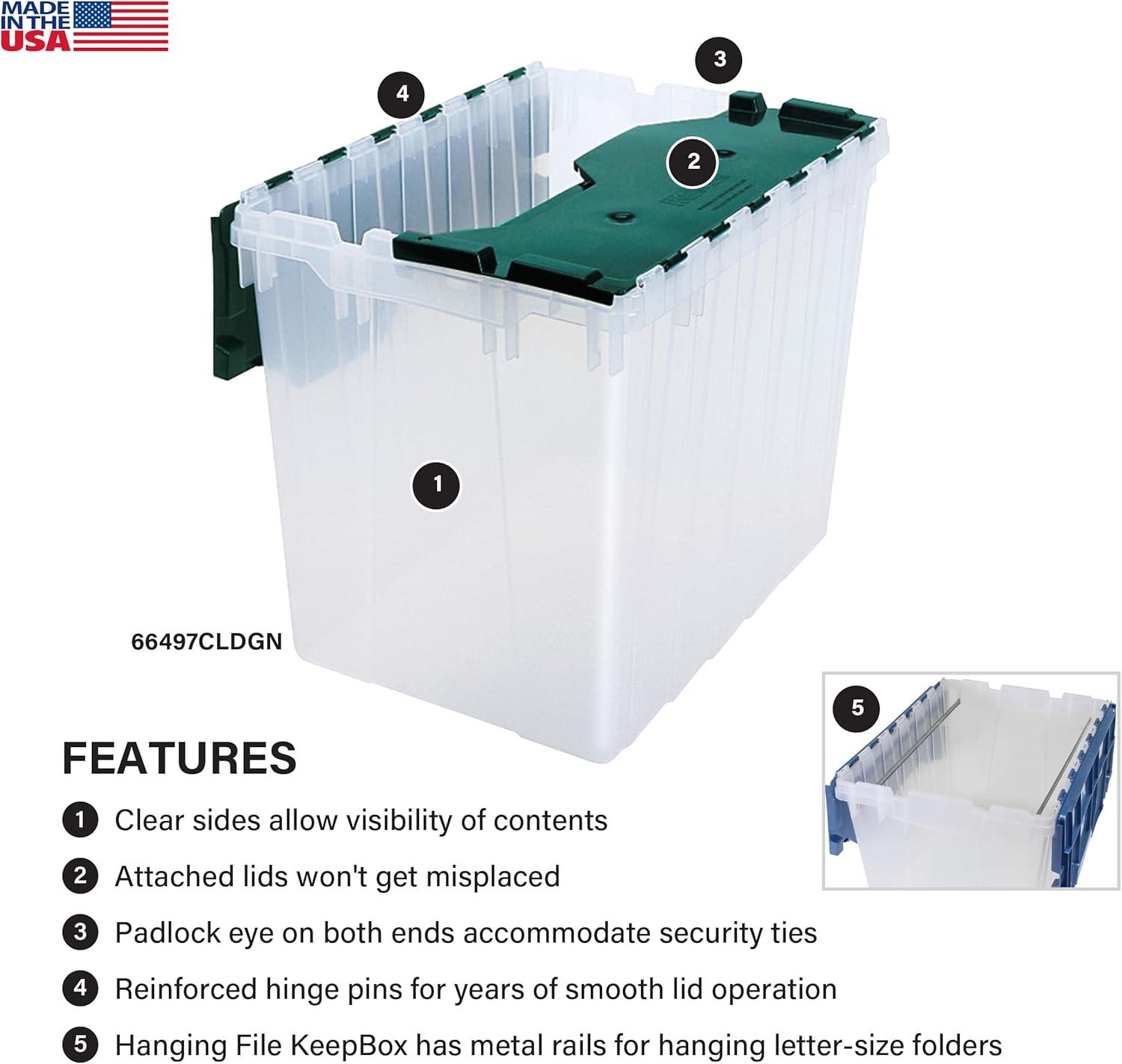 Clear and Green 18 Gallon Stackable Plastic Storage Box with Hinged Lid