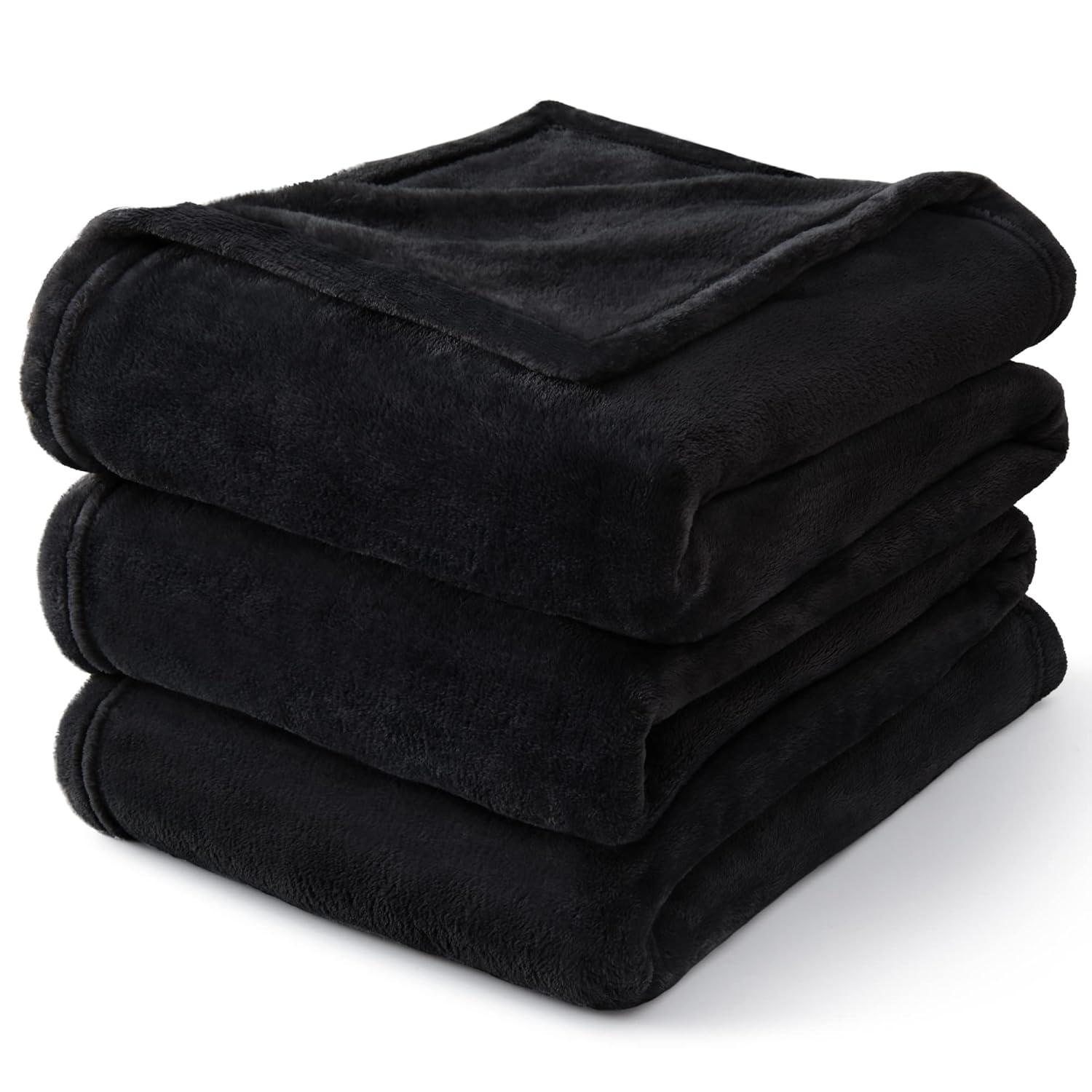 BEDELITE Fleece Blanket Black Throw Blankets for Couch & Bed, Luxury Plush Cozy Fuzzy Blanket 50x60 inches, Super Soft Warm Lightweight Throw Blanket for Travel Camping