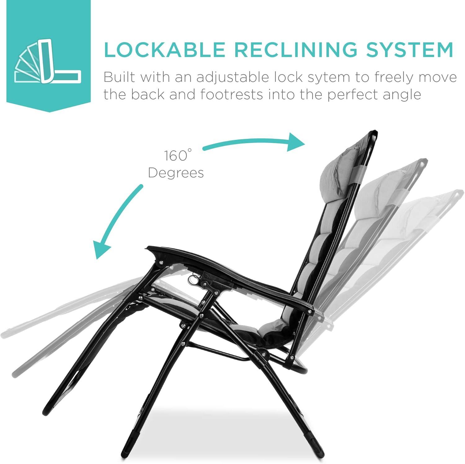 Best Choice Products Oversized Padded Zero Gravity Chair, Folding Outdoor Patio Recliner w/ Side Tray