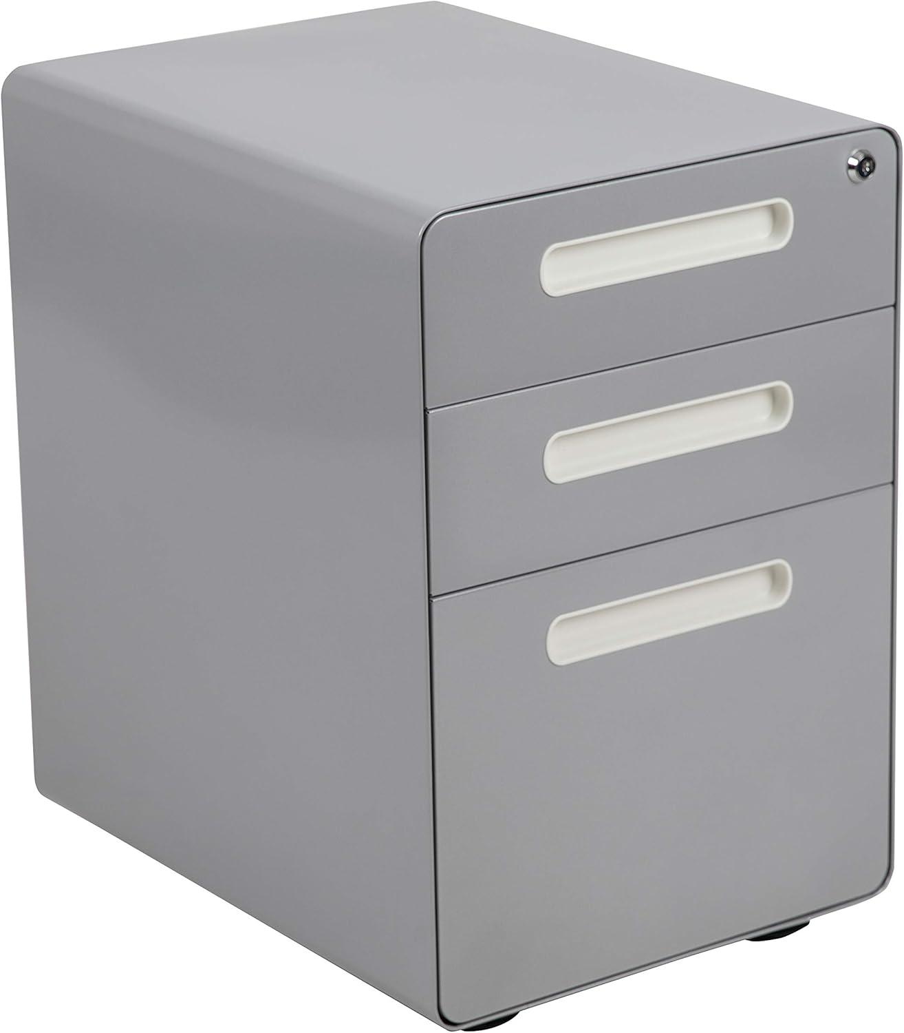 Flash Furniture Ergonomic 3-Drawer Mobile Locking Filing Cabinet with Anti-Tilt Mechanism and Hanging Drawer for Legal & Letter Files