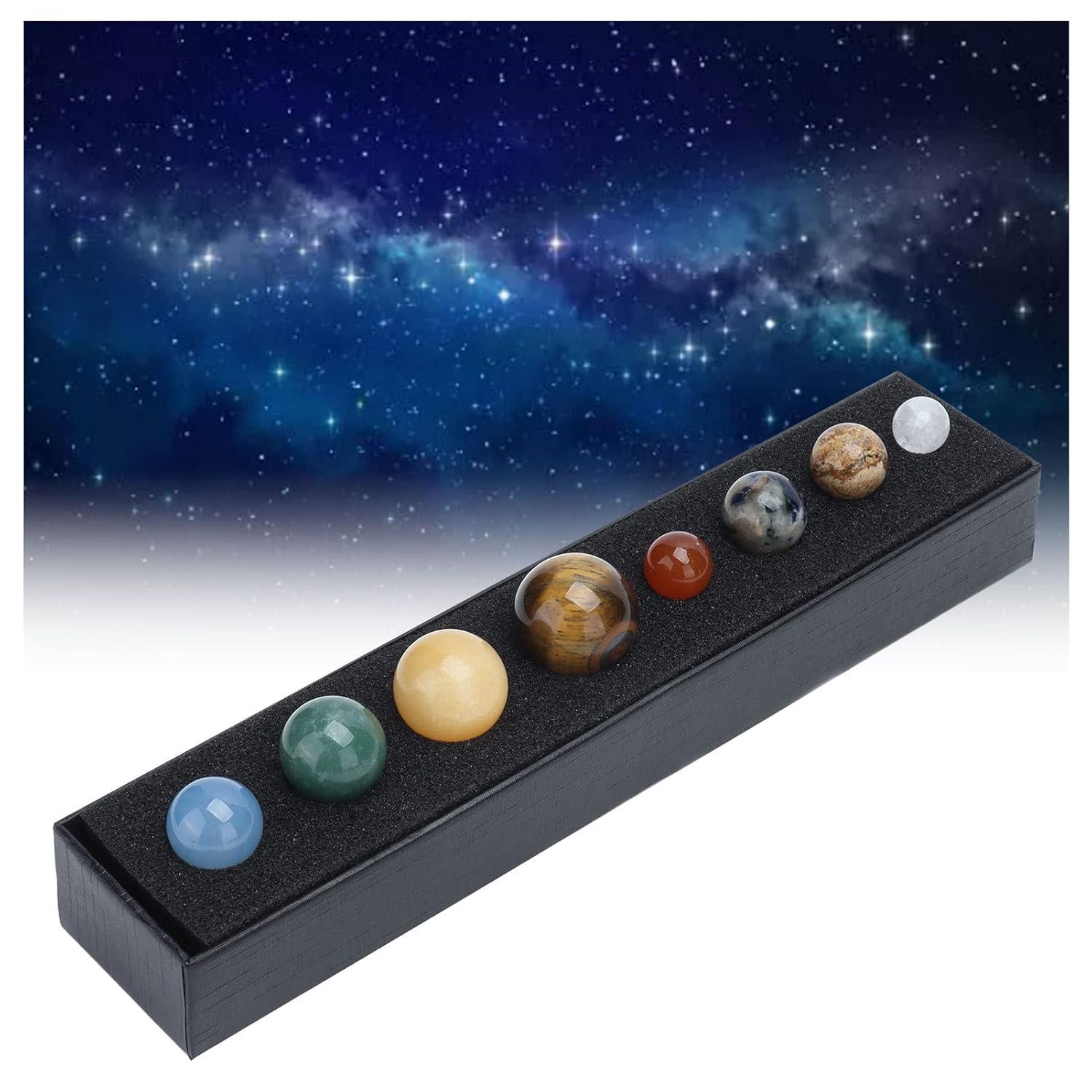 Dengmore Solar System 8 Planets Natural Gemstones Sphere with Gift Box Desk Ornaments Home Decorations