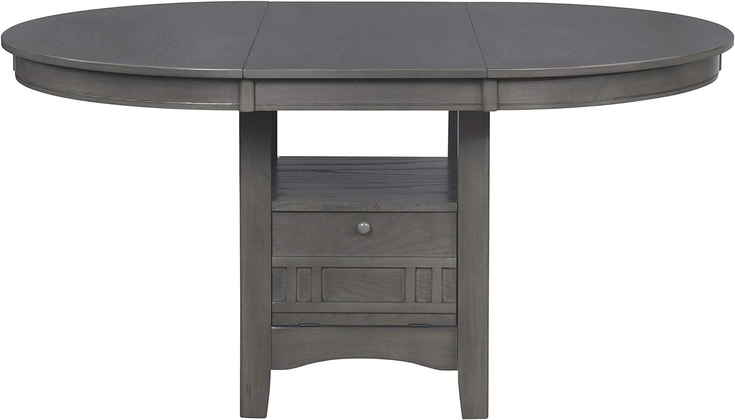 Transitional Medium Grey Extendable Oval Dining Table with Storage