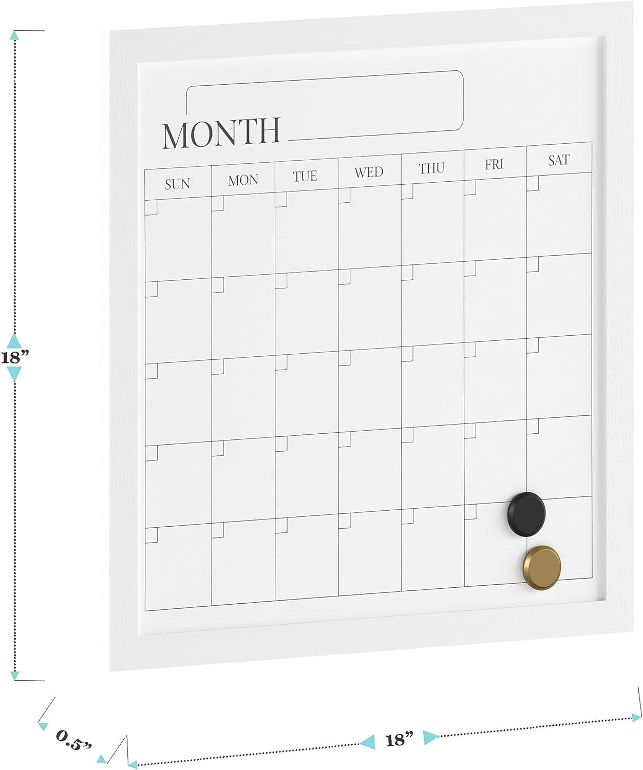 Thomas Martha Stewart Magnetic Monthly Calendar Dry Erase Board with Woodgrain Frame, Dry Erase Marker, and 2 Magnets