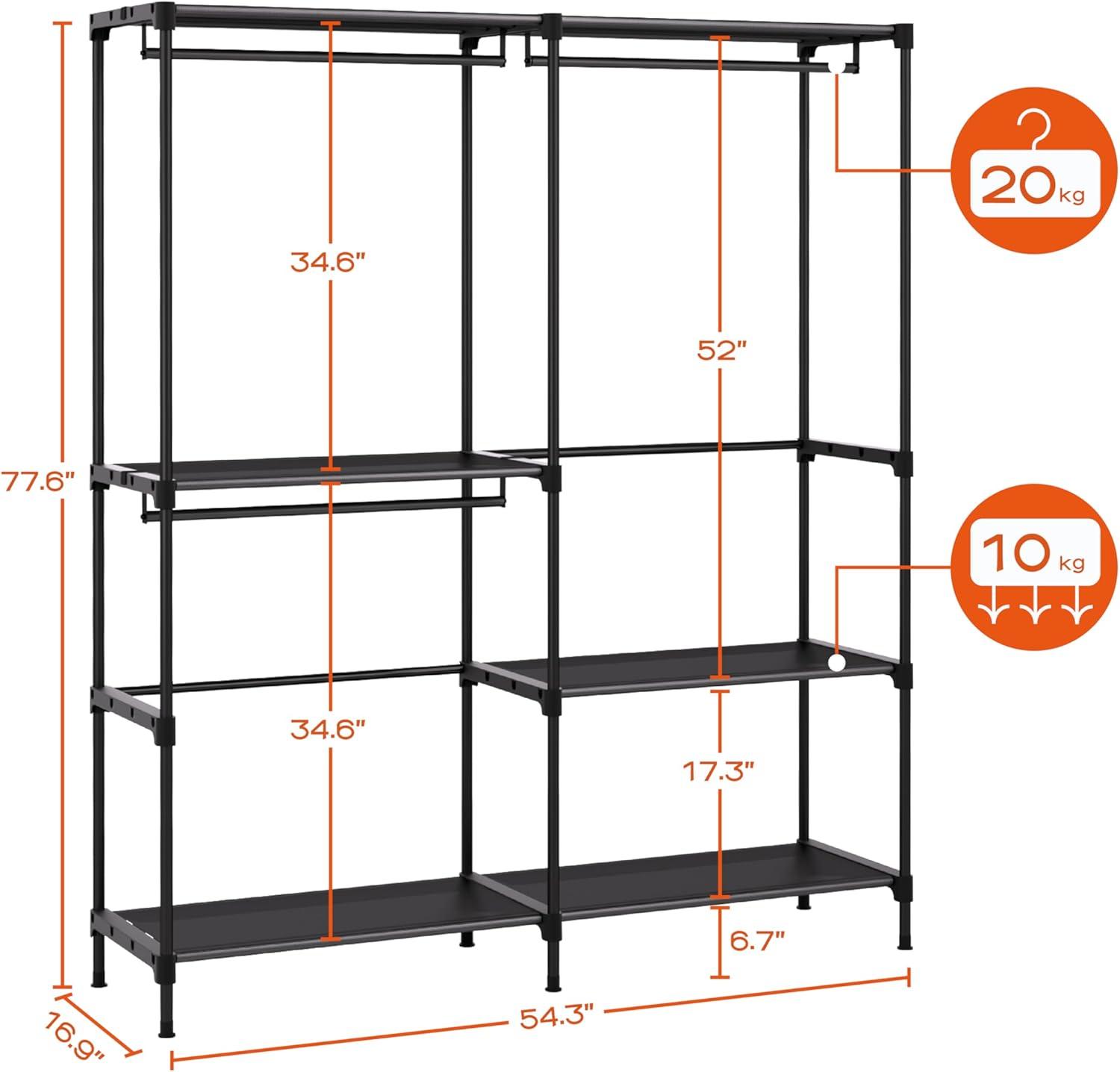 SONGMICS Portable Closet Freestanding Closet Organizer Clothes Rack with Shelves Hanging Rods Black