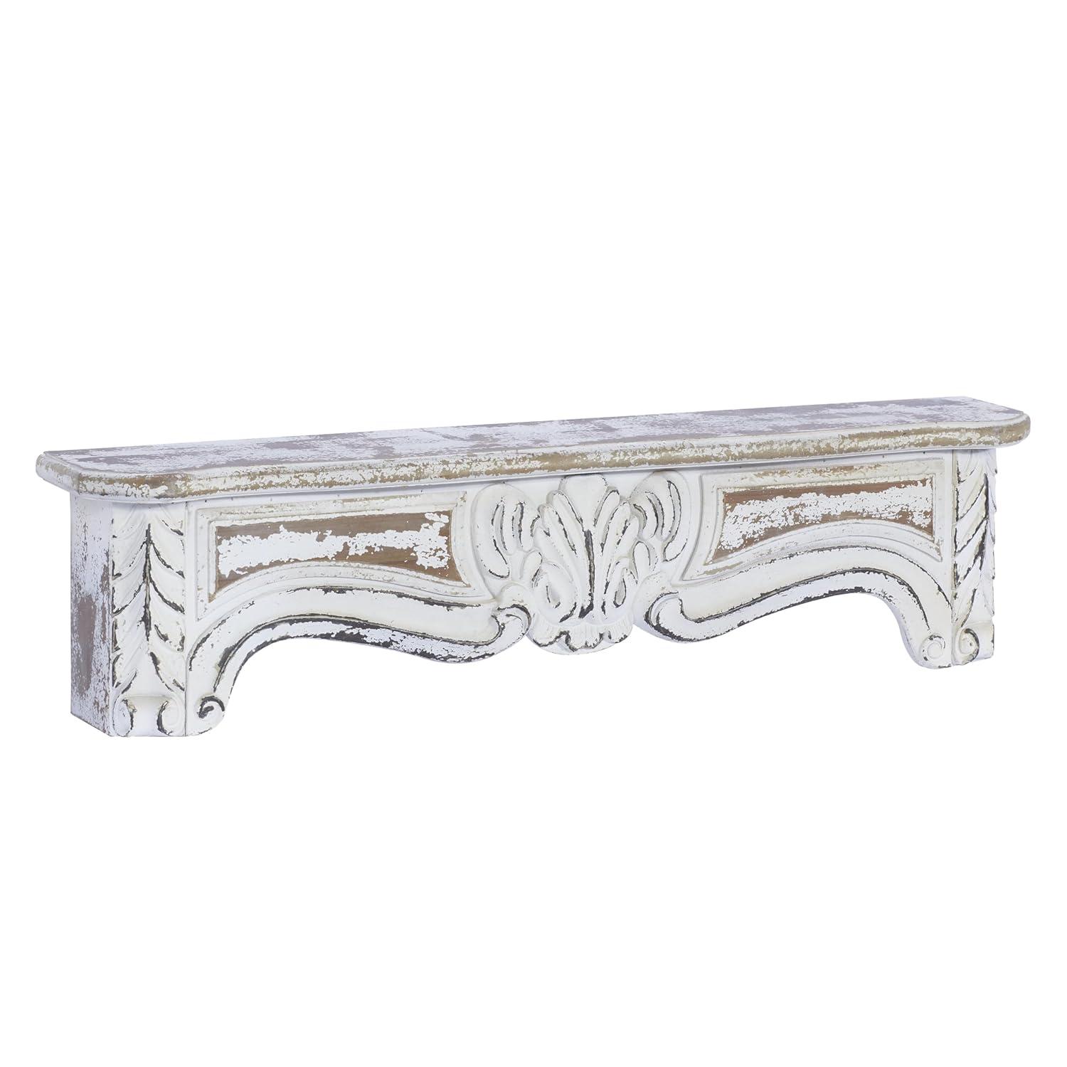 One Allium Way® Goodland White Wood 1 Shelf Scroll Wall Shelf 36" x 6" x 9"