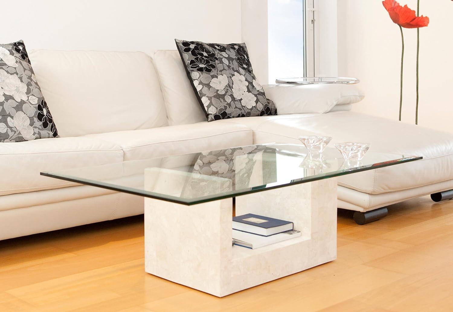 Contemporary Clear Tempered Glass Coffee Table with Beveled Edge