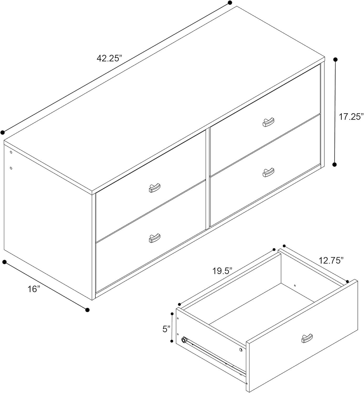 Serenity White Floating Dresser with Brushed Brass Knobs