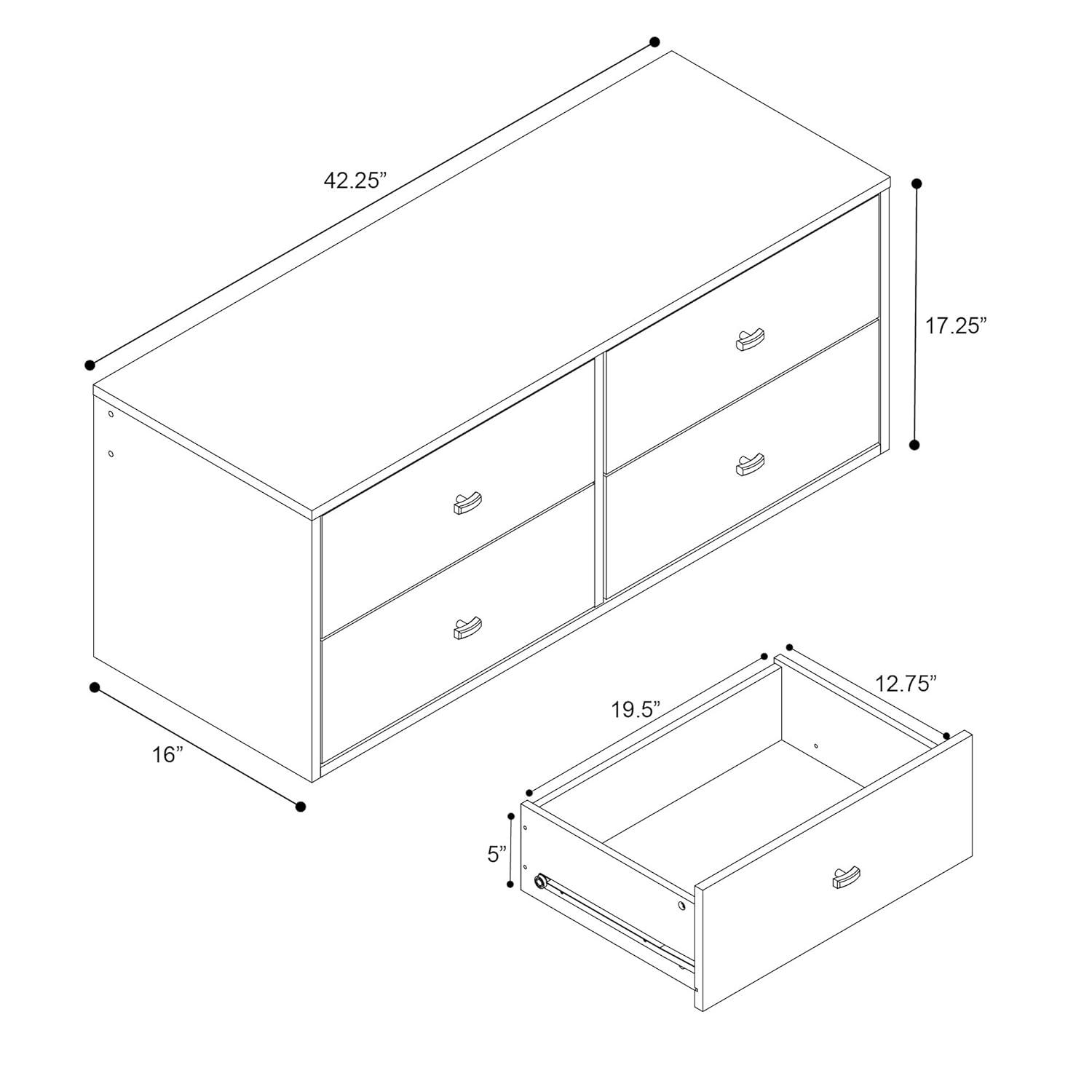 Floating 4 Drawers Dresser White - Prepac: Wall Mounted, Space-Saving Storage, Easy to Assemble