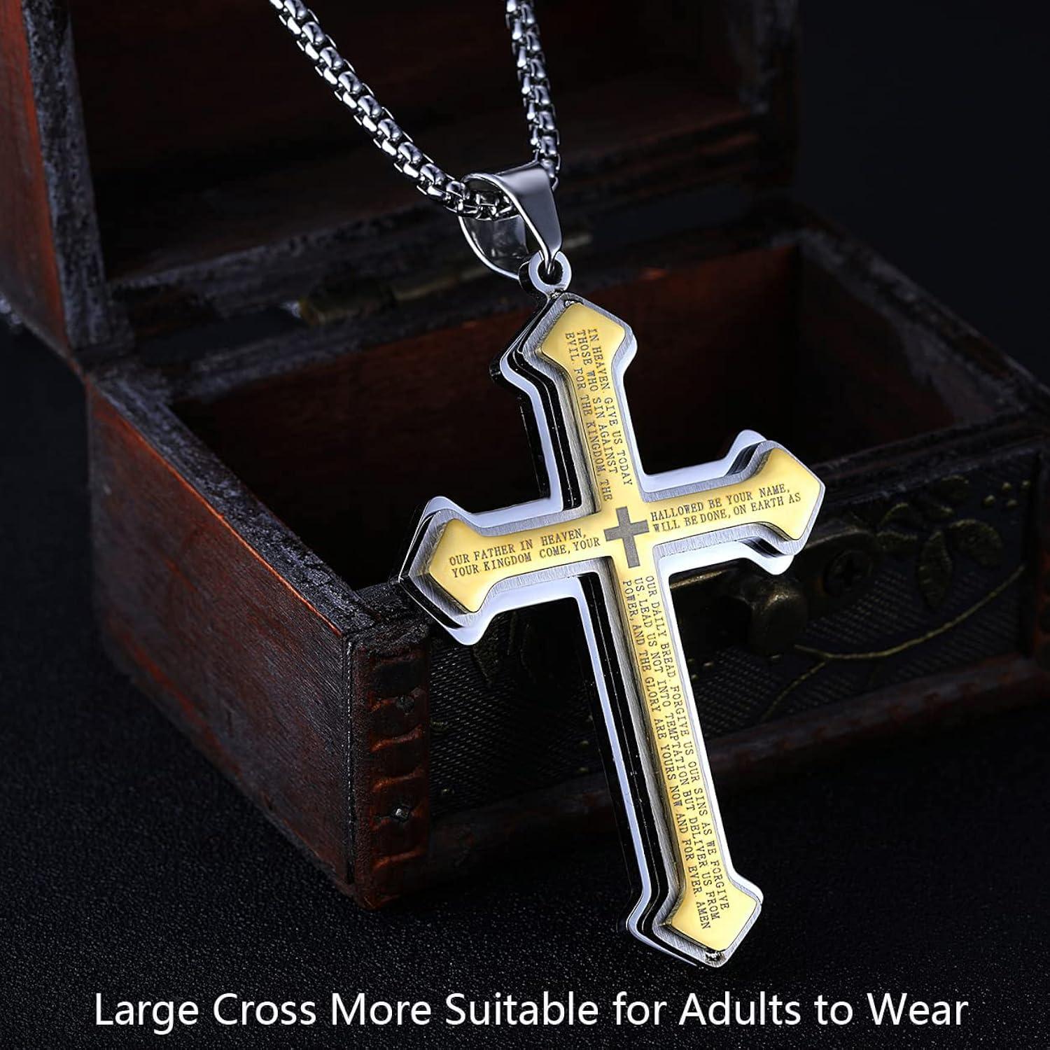 Gold and Silver Stainless Steel Cross Pendant Necklace