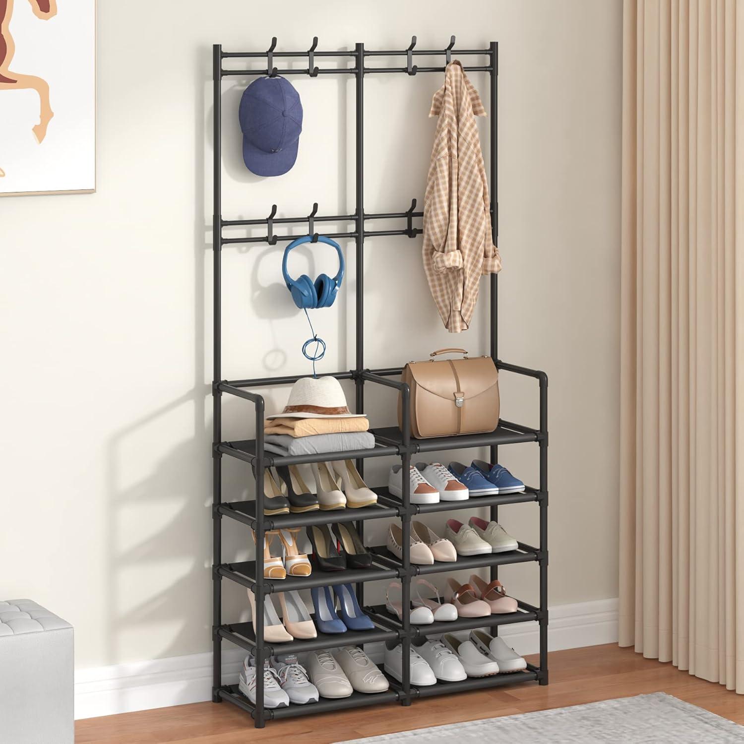 5-Tier Entryway Coat Rack, Coat and Shoe Rack, Entryway Bench Storage