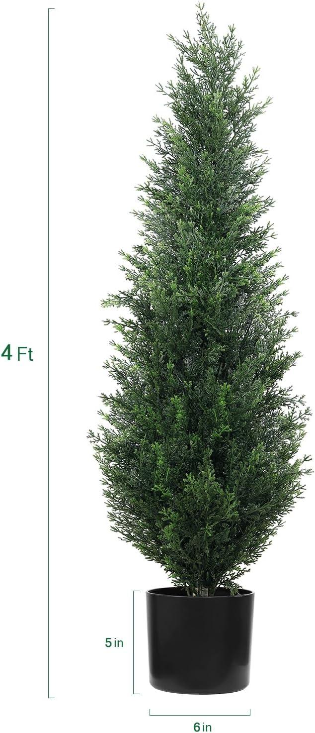 4FT 2-Pack Artificial Cedar Topiary Trees UV Resistant Potted Shrubs Fake Plants, Faux Pine Tree Plant for Home Office Garden Front Porch Patio Indoor Outdoor Party Wedding  Decor