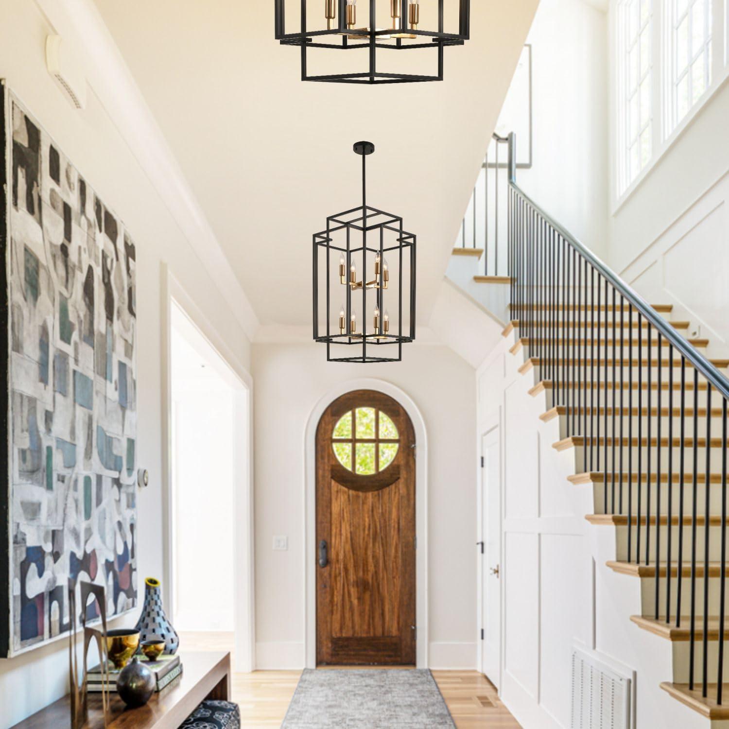 Magic Home Industrial Traditional Vantage 12/8/4 - Light Lantern Rectangle 3-Tier 2-Tier Chandelier Ceiling Mount E12 Adjustable Hanging Height Black Grey