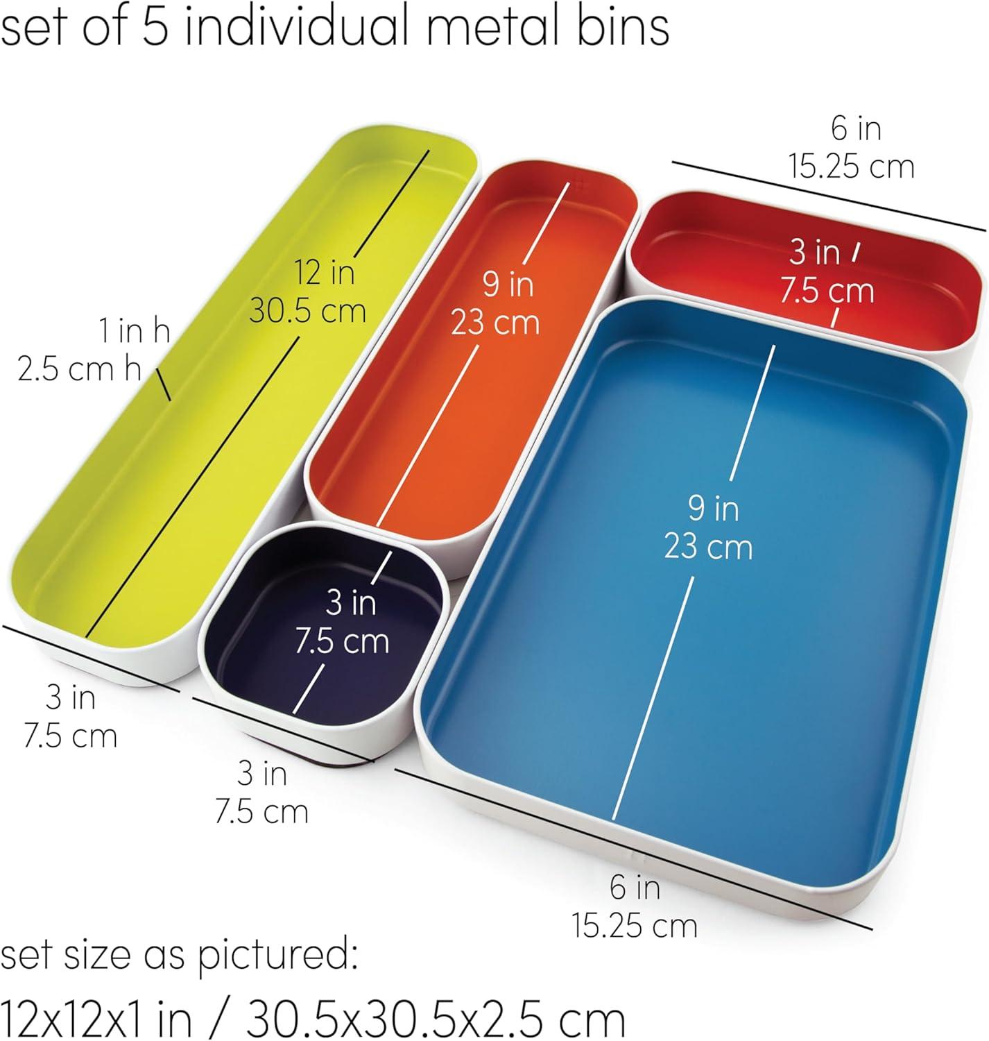 Assorted Color Shallow Metal Drawer Organizer Tray Set