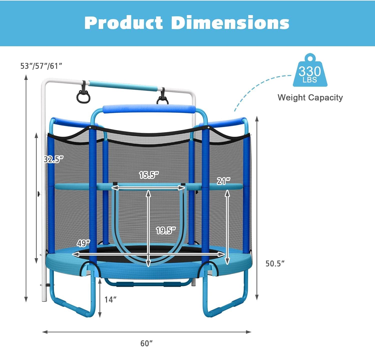 Gymax 5FT Kids 3-in-1 Game Seamless Trampoline W/ Enclosure Net Spring Pad In/ Outdoor