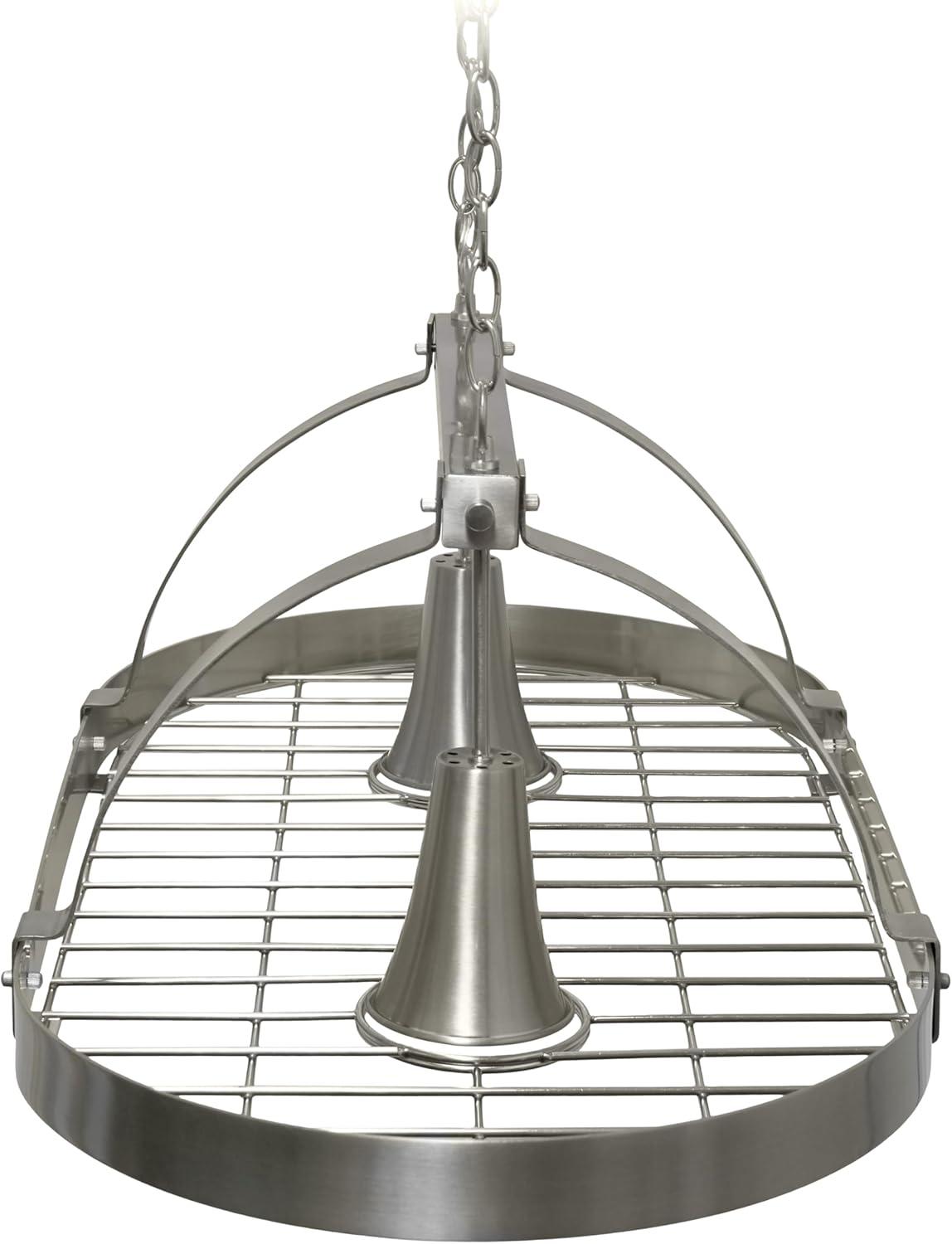 Brushed Nickel 2 Light Kitchen Pot Rack with Downlights