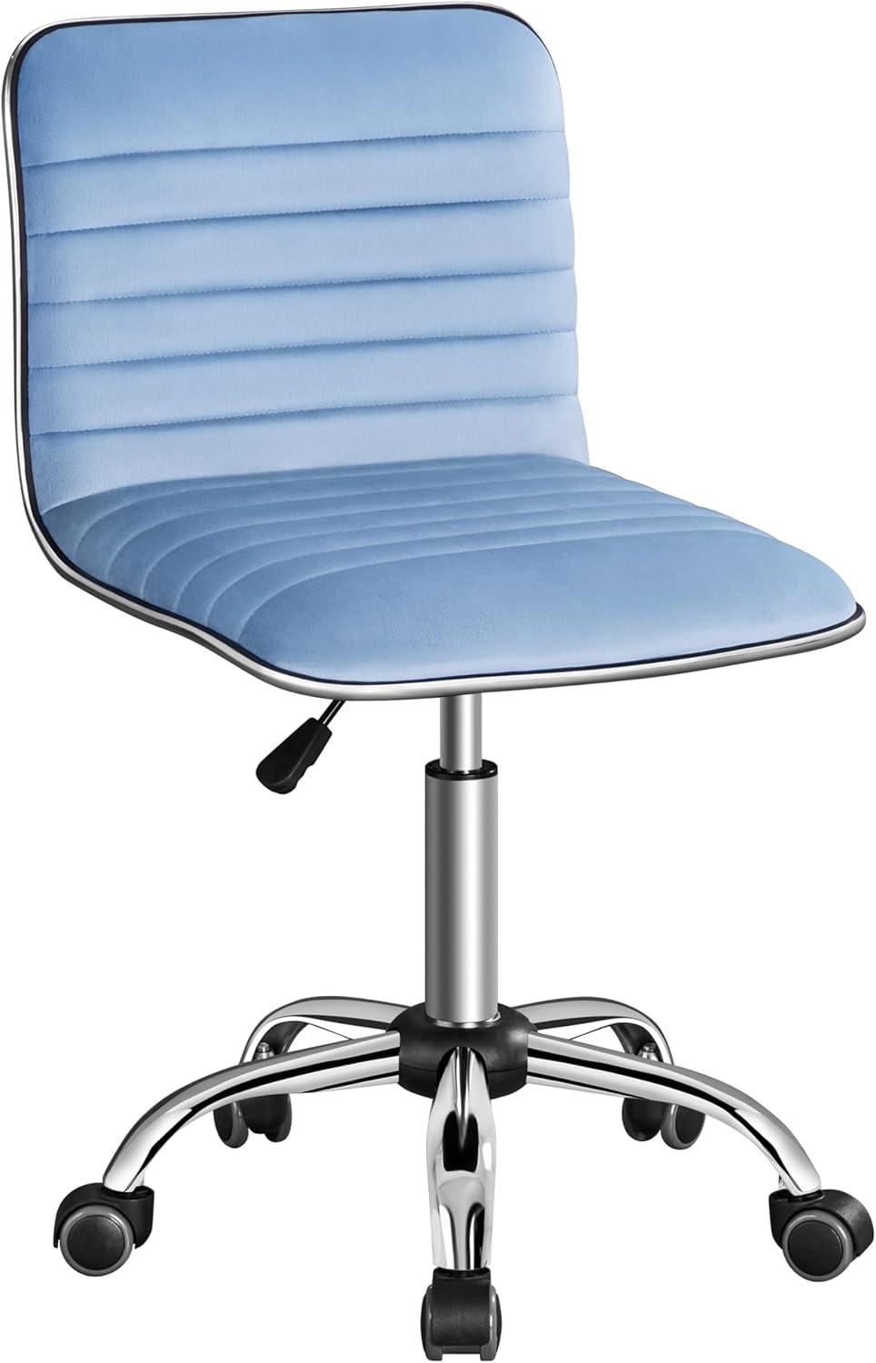 Yaheetech Velvet Low Back Armless Desk Chair Office Chair with Wheels, Blue