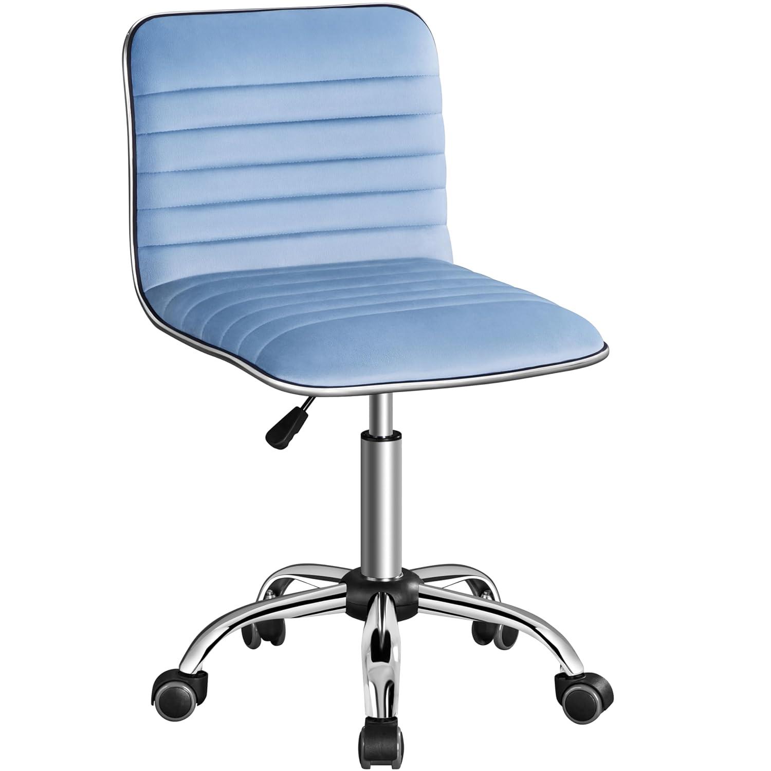 Yaheetech Velvet Low Back Armless Desk Chair Office Chair with Wheels, Blue