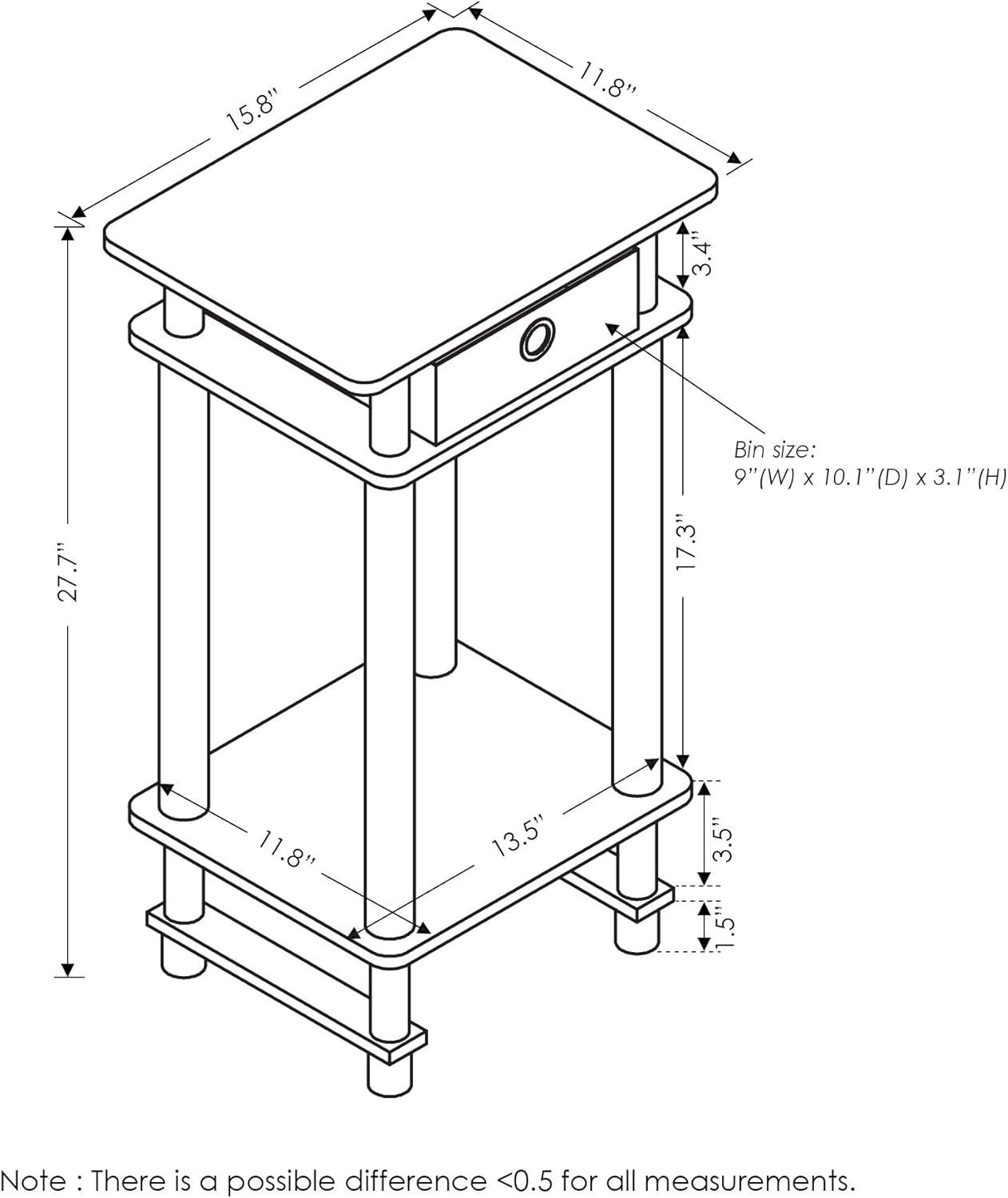 Furinno 17017 Turn-N-Tube Tall End Table with Bin, Amber Pine/Black/Black