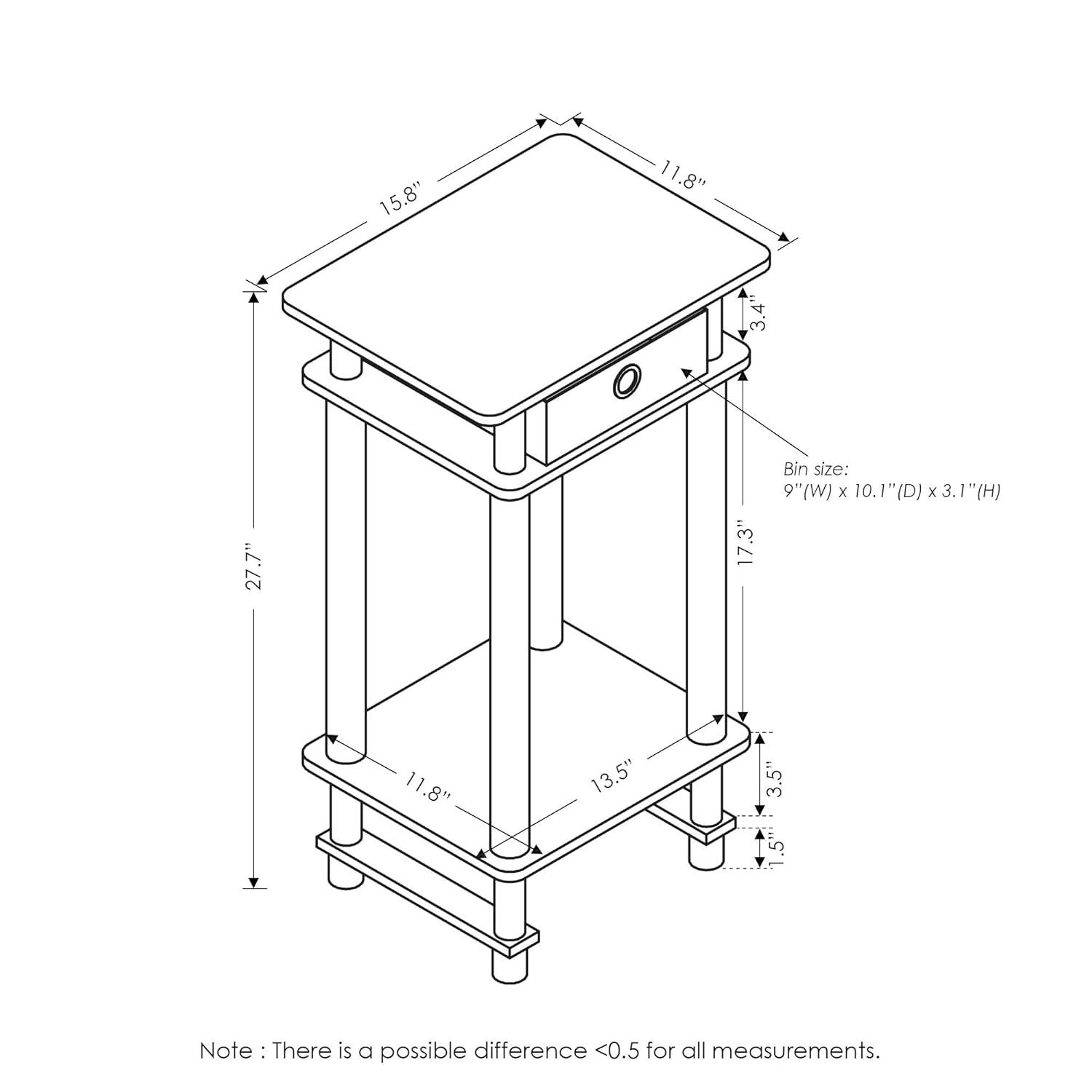 Furinno  Turn-N-Tube Tall End Table with Bin, French Oak Grey & Black