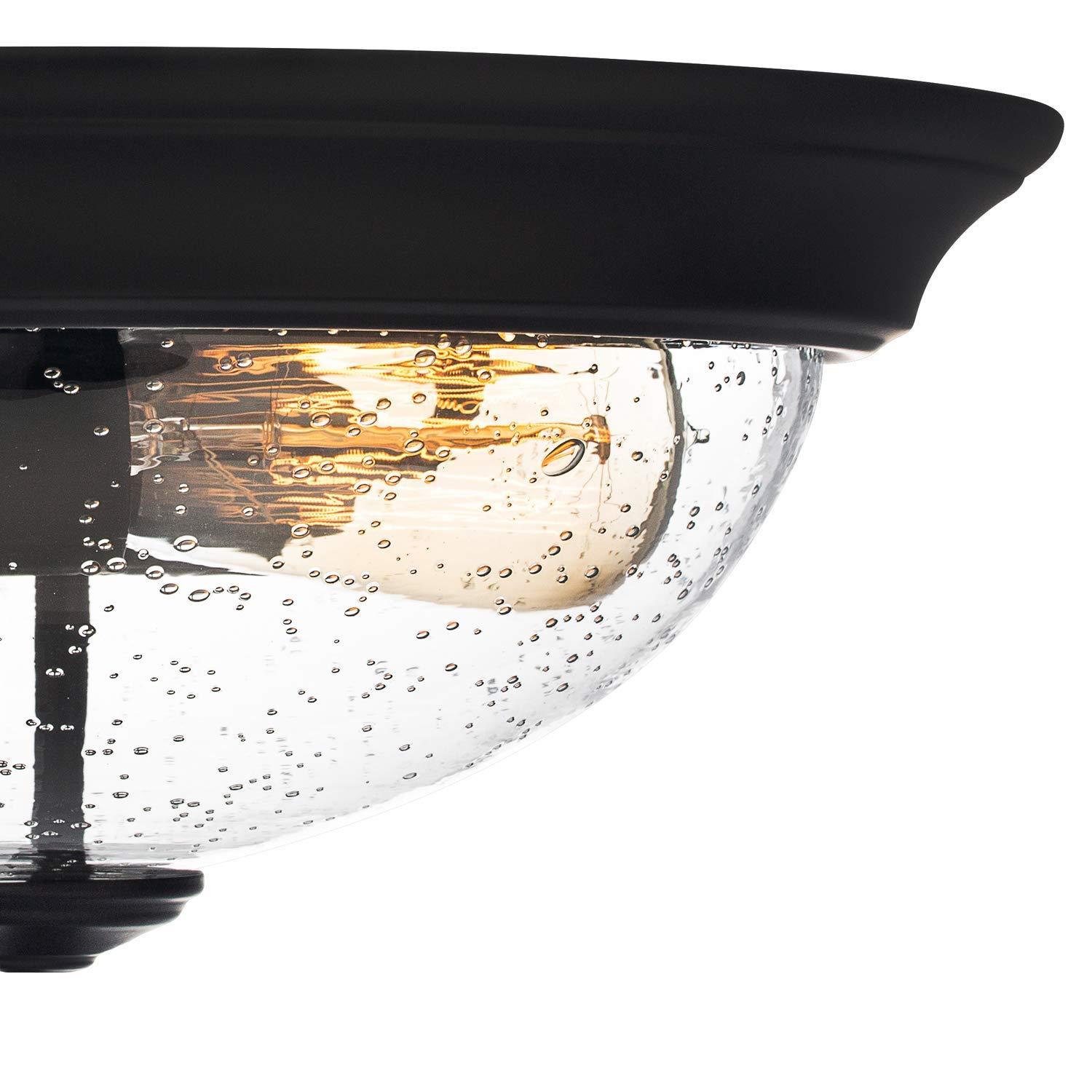 Prominence Home 51381 Designer Series Flushmount Lighting, 13" Seeded Glass, Low Profile, Bronze