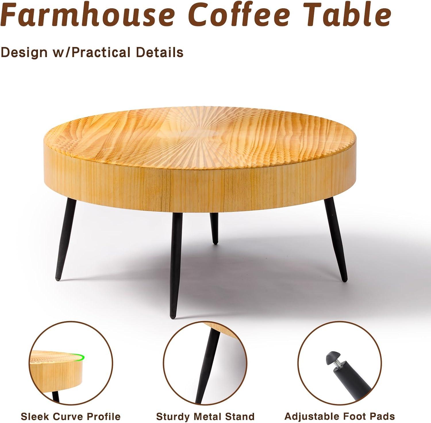 Round Natural Wood Farmhouse Nesting Coffee Table Set