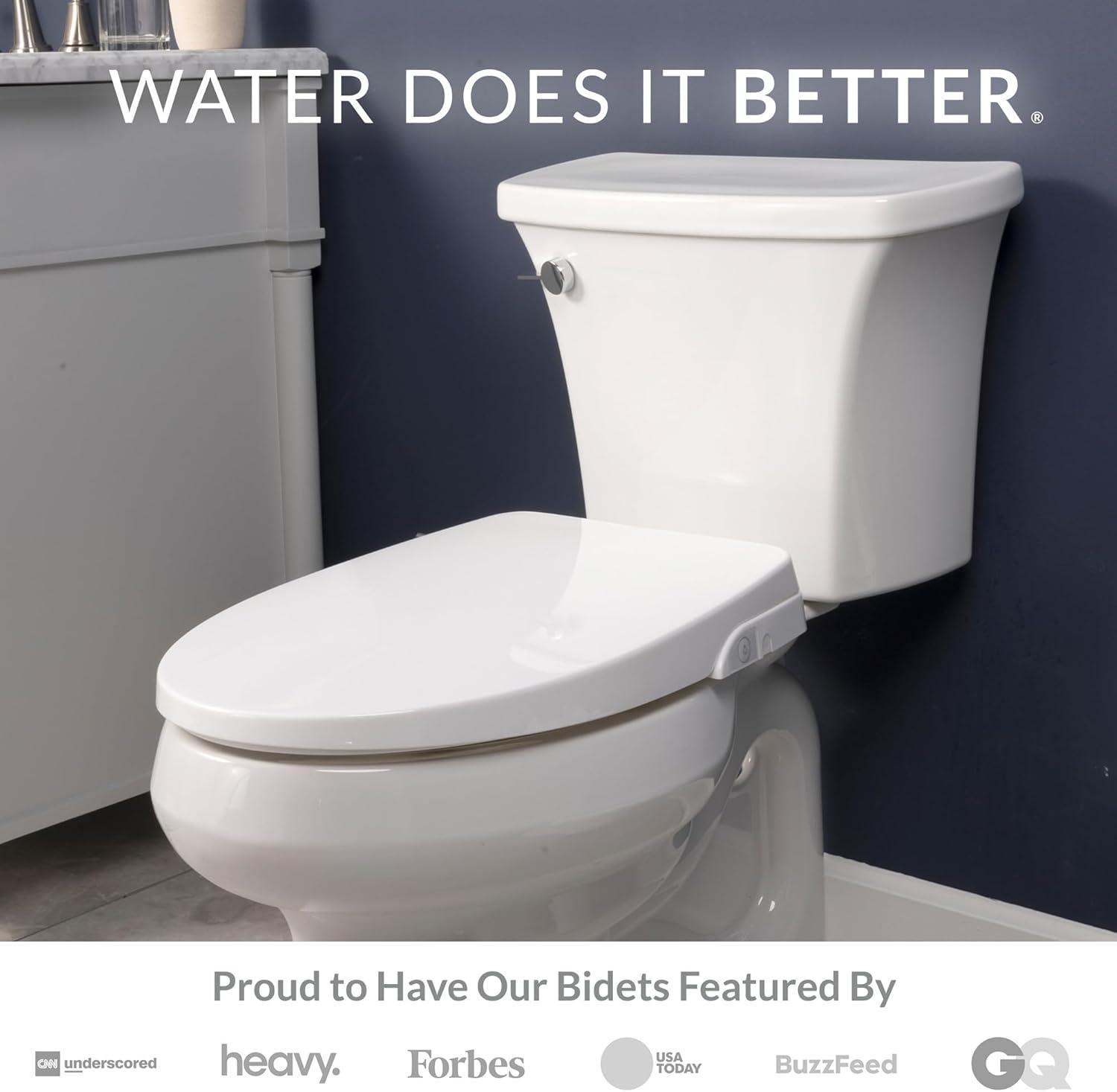 Bio Bidet by BEMIS Slim Zero Round Bidet Toilet Seat, Non-Electric, Dual Nozzles, Slow Close Lid and Night Light SLIMZEROR 000