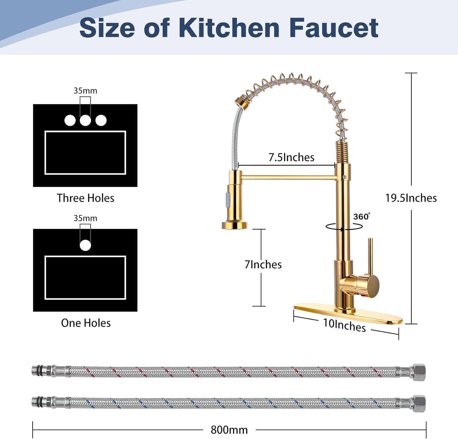 Gold Stainless Steel Pull Down Kitchen Faucet with Spray